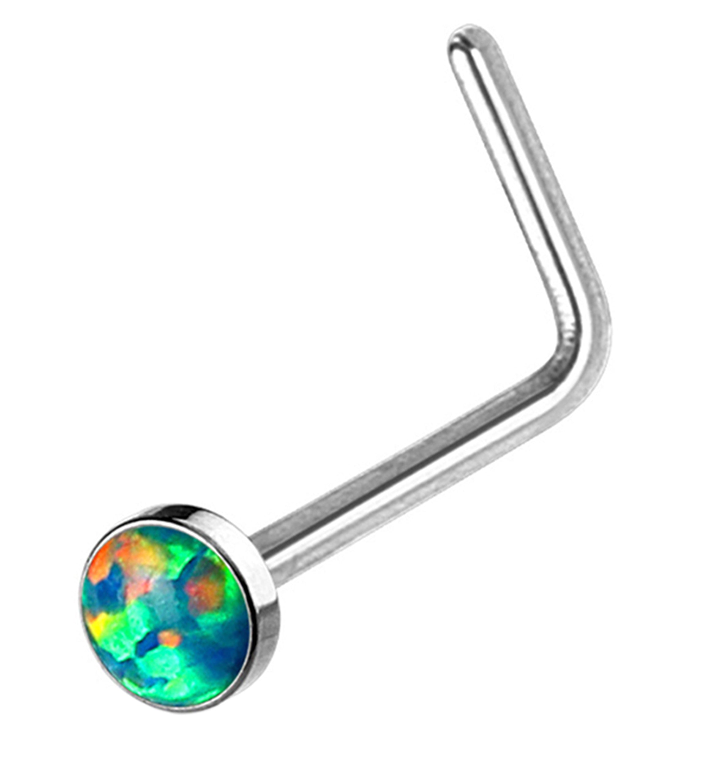 20G Green Opalite L Bend Nose Stud