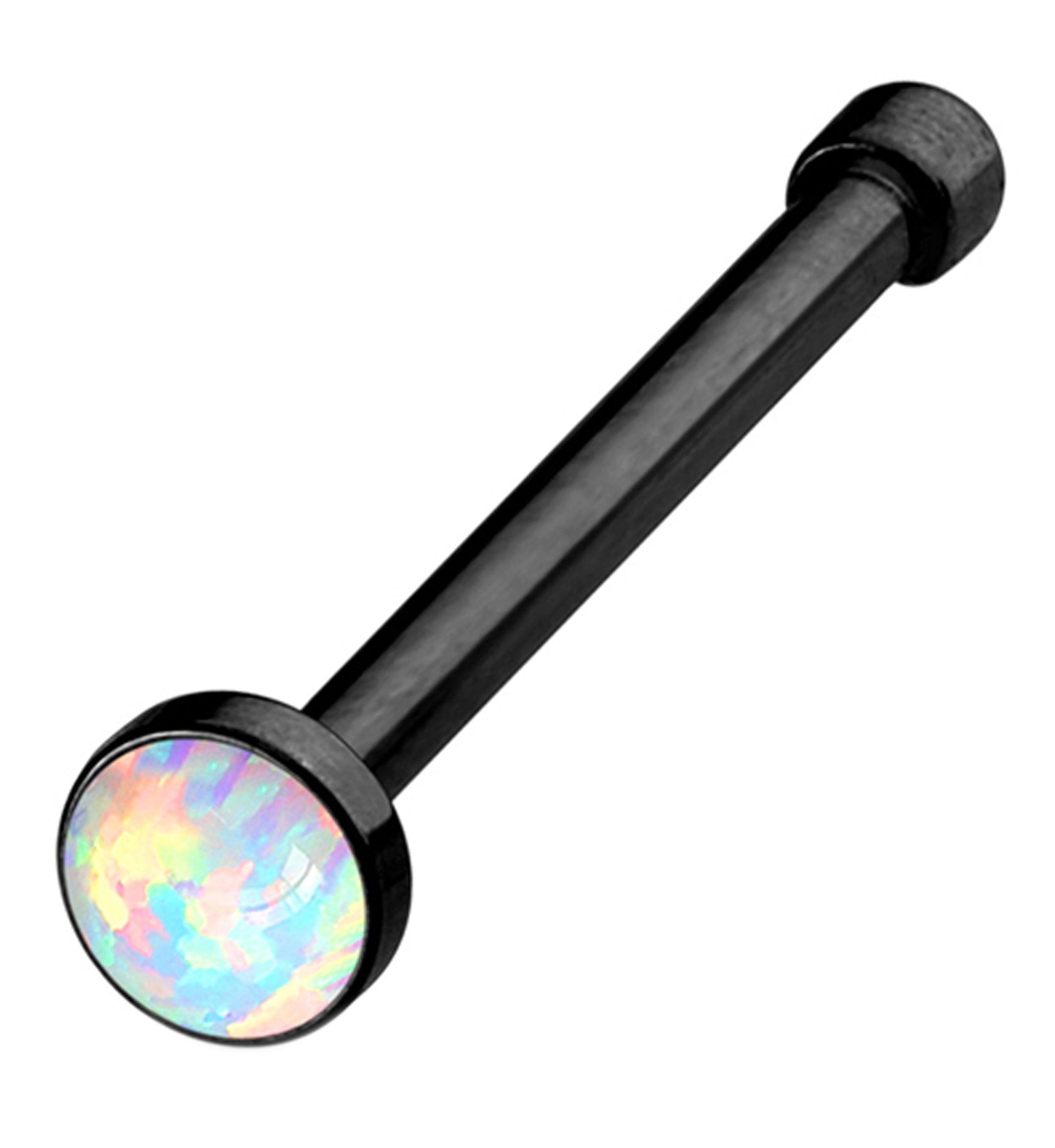 20G Black PVD White Opalite Nosebone Stud