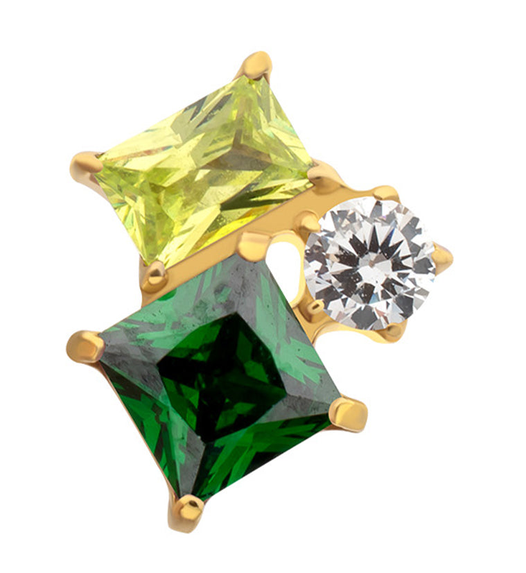 24kt Gold PVD Amalgam Emerald CZ Titanium Threadless Top