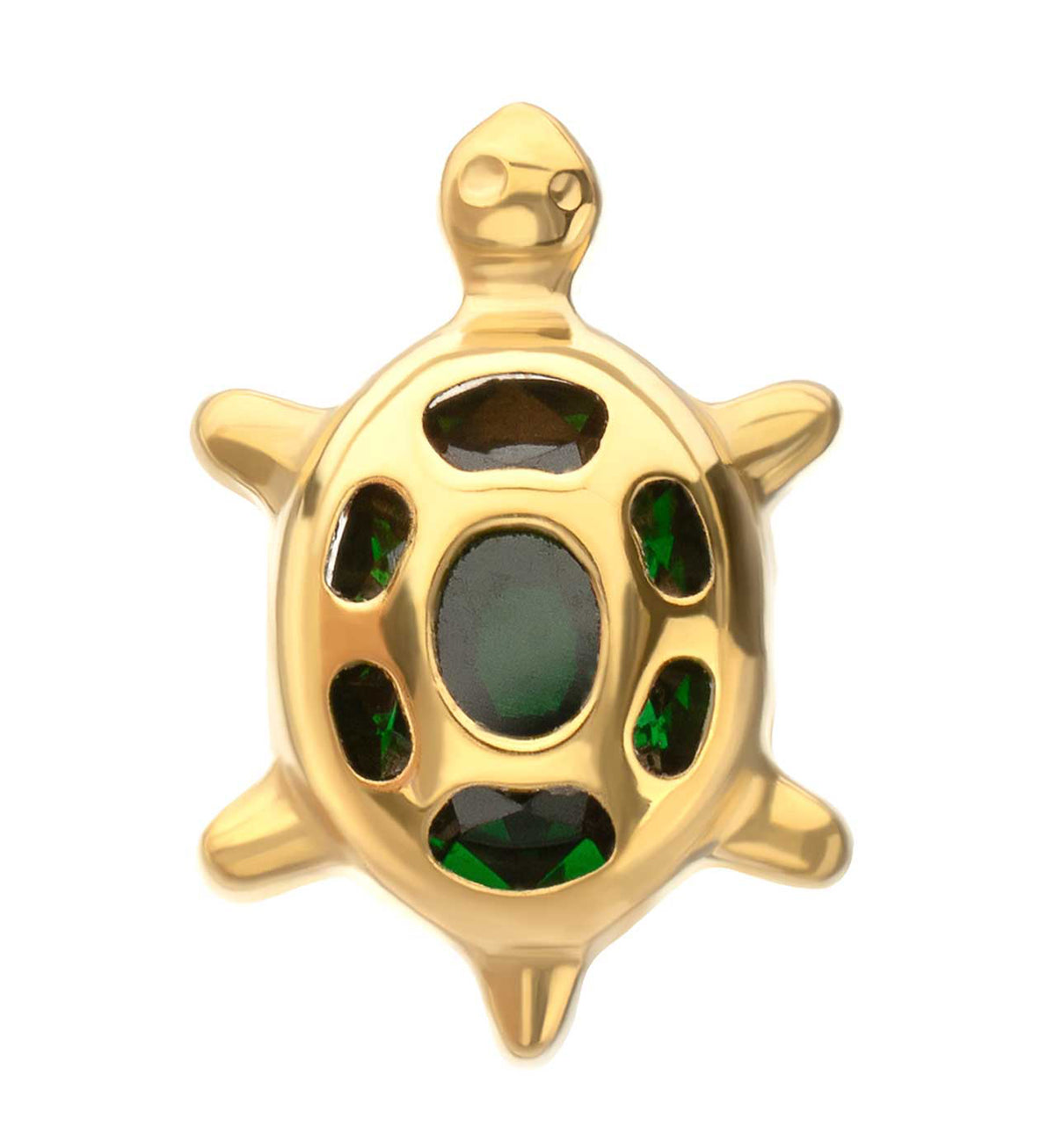 24kt Gold PVD Box Turtle Emerald CZ Titanium Threadless Top