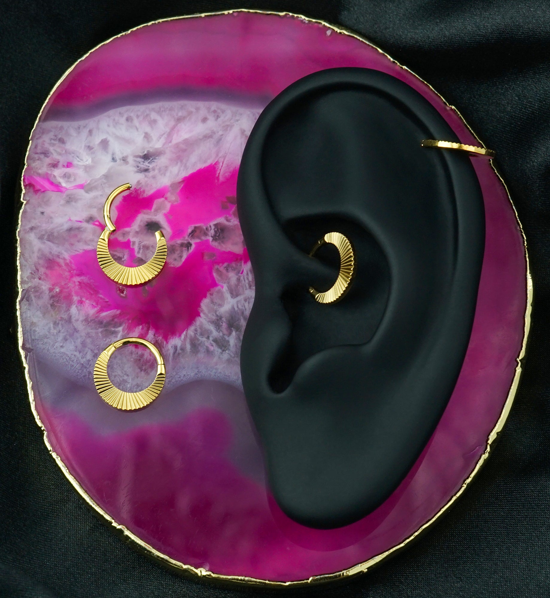 24kt Gold PVD Broad Corrugated Hoop Titanium Hinged Segment Ring