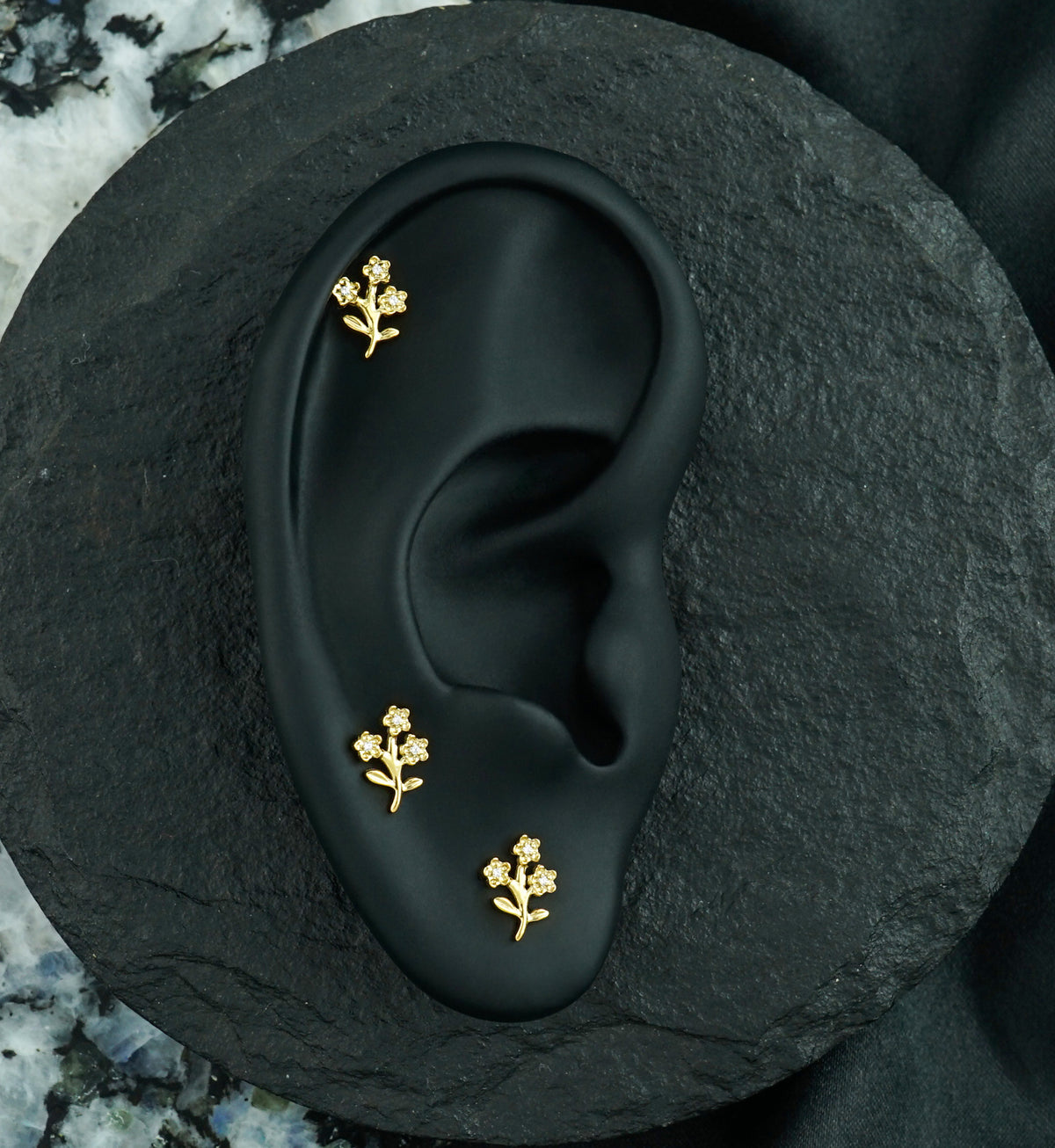 24kt Gold PVD Bunch of Flowers CZ Titanium Threadless Top