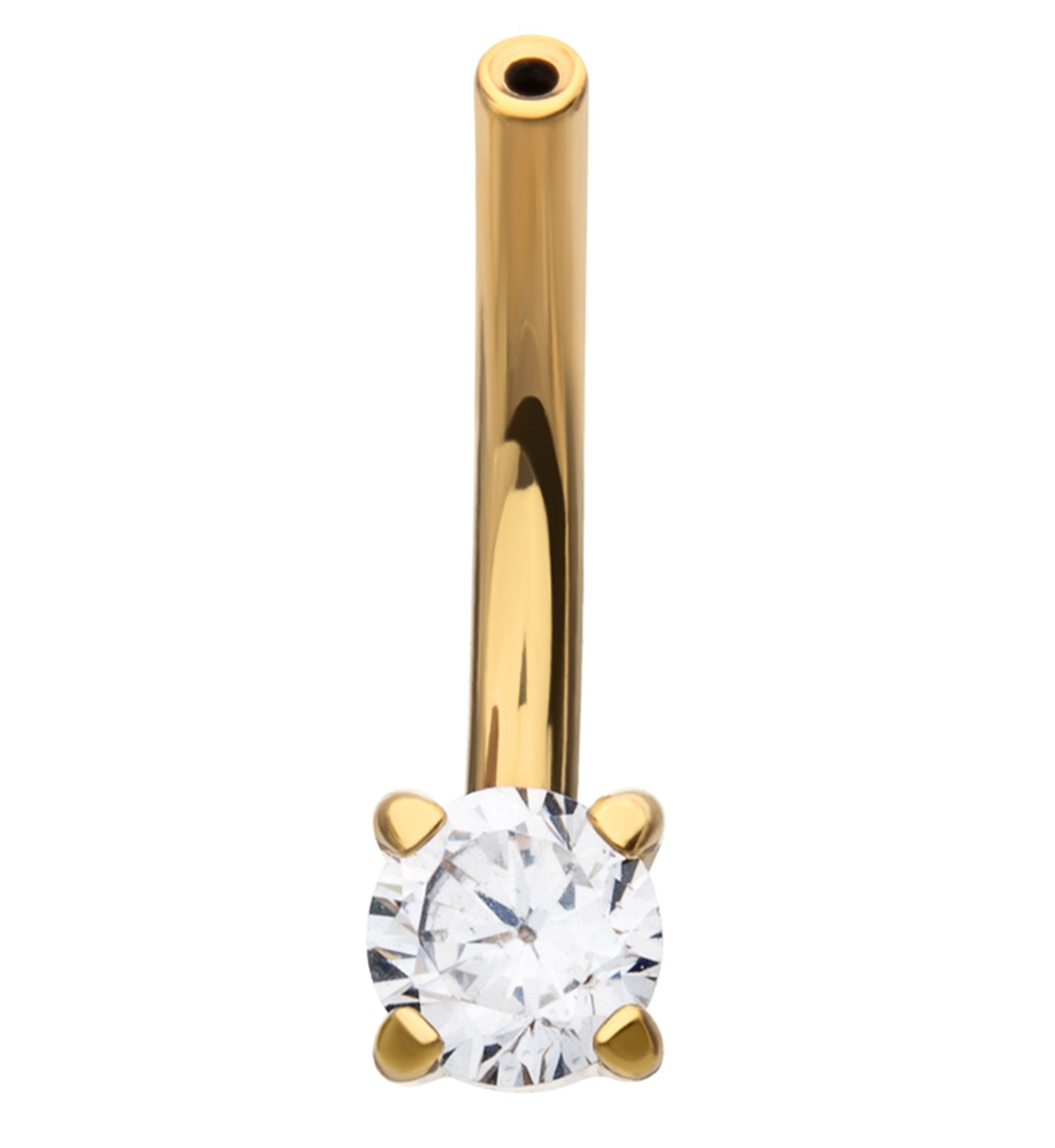 24kt Gold PVD Clear CZ Titanium Threadless Curved Barbell