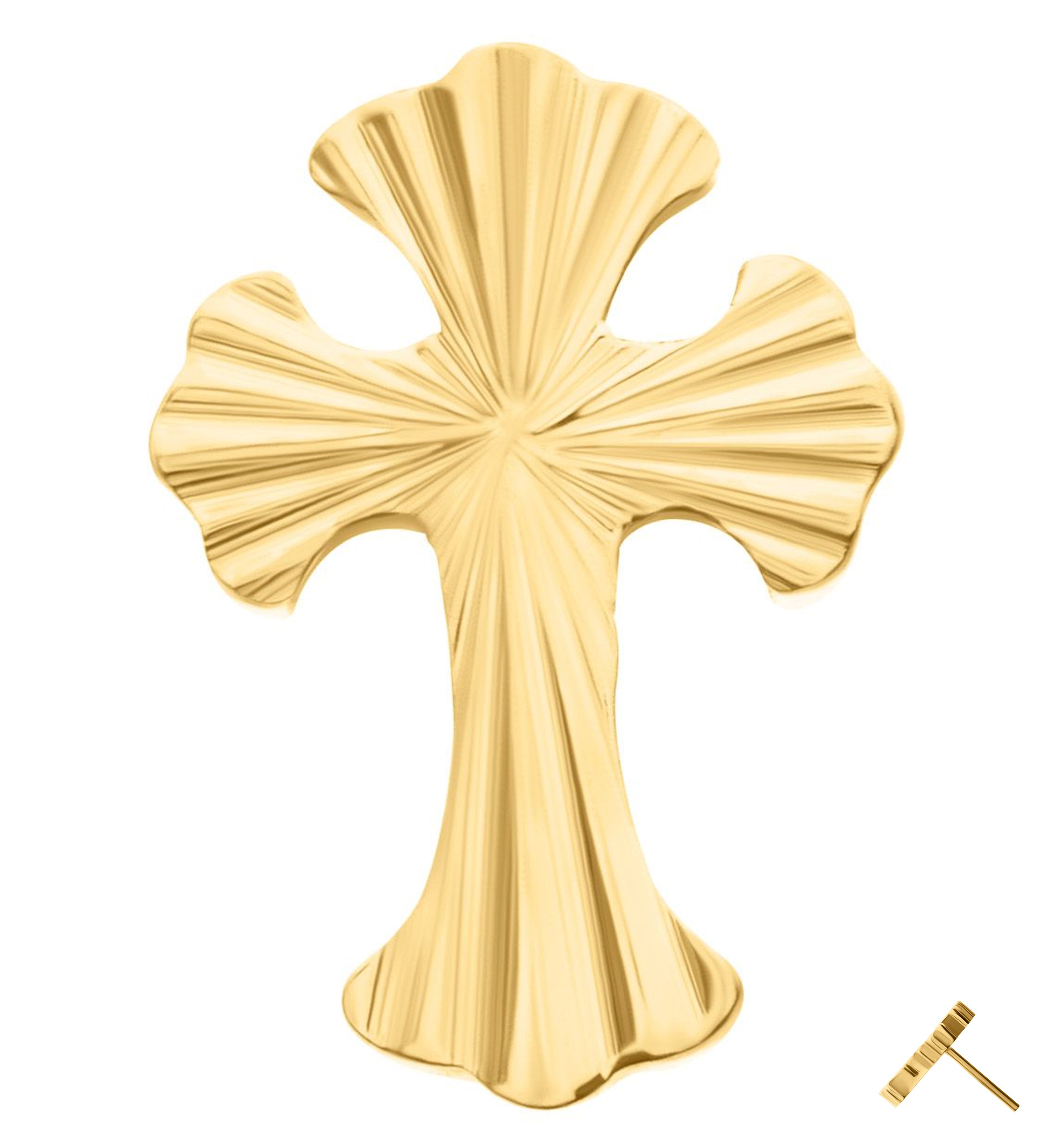 24kt Gold PVD Corrugated Cross Threadless Titanium Top
