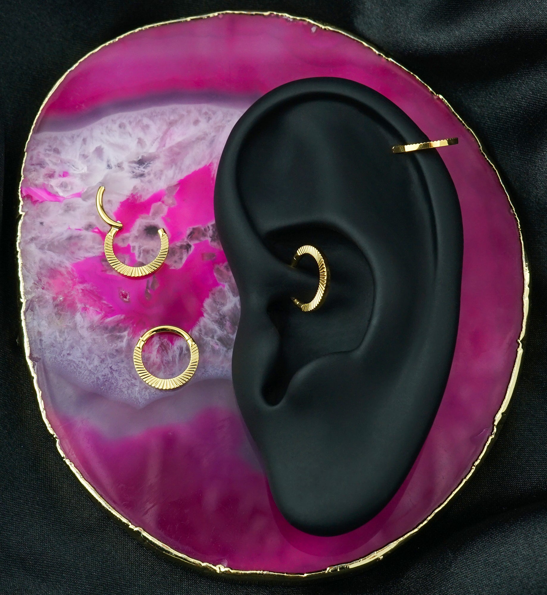 24kt Gold PVD Corrugated Hoop Titanium Hinged Segment Ring