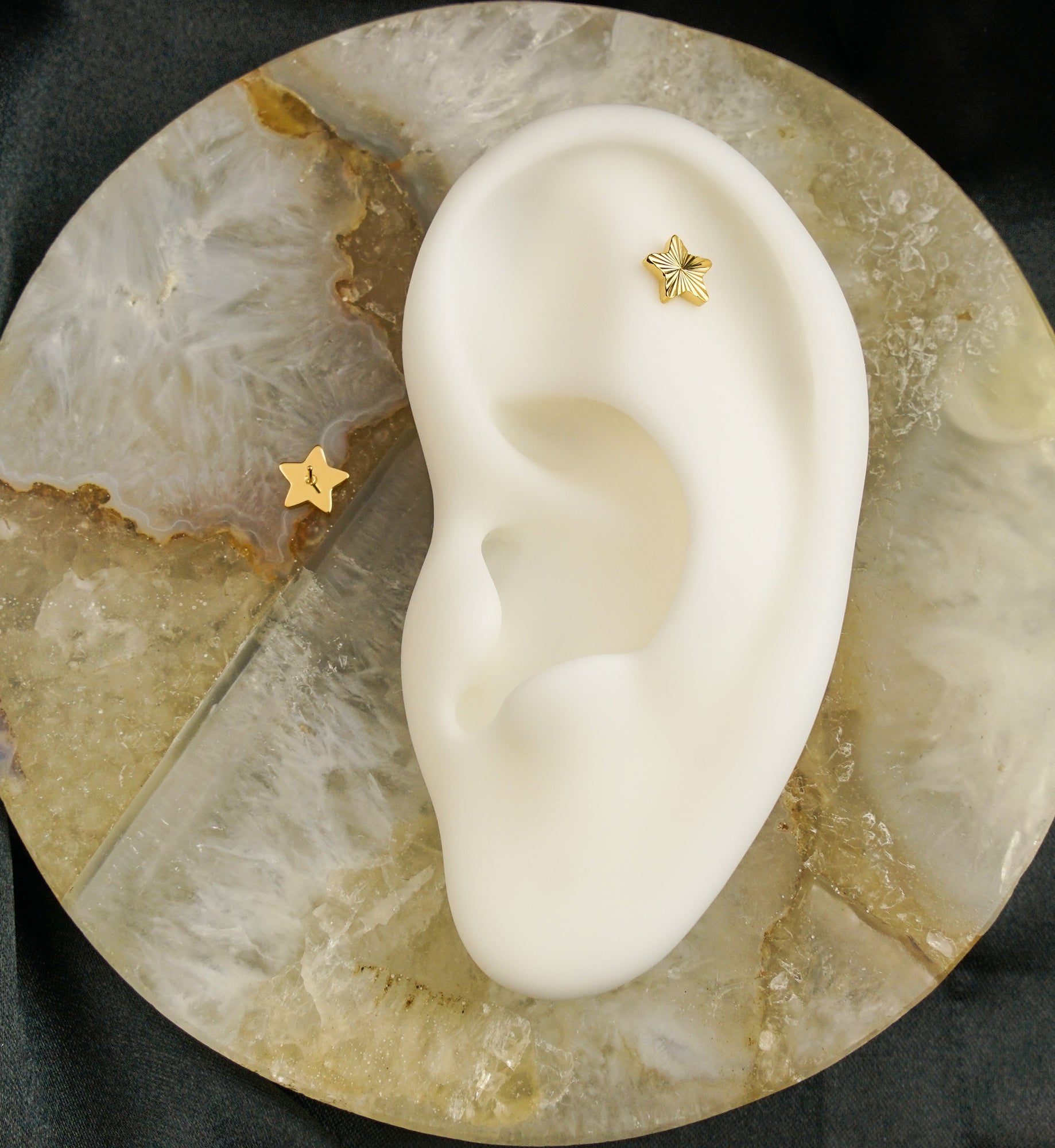 24kt Gold PVD Corrugated Star Threadless Titanium Top