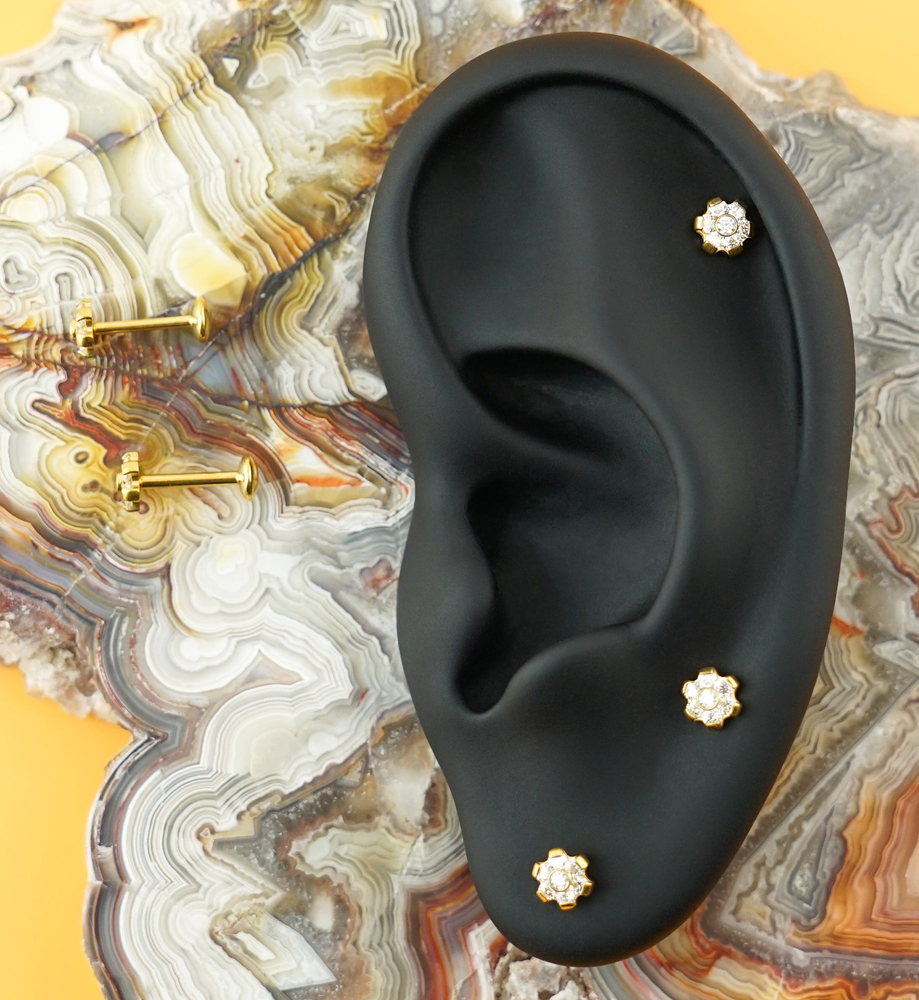 24kt Gold PVD Cosmos Moissanite Gem Titanium Threadless Labret