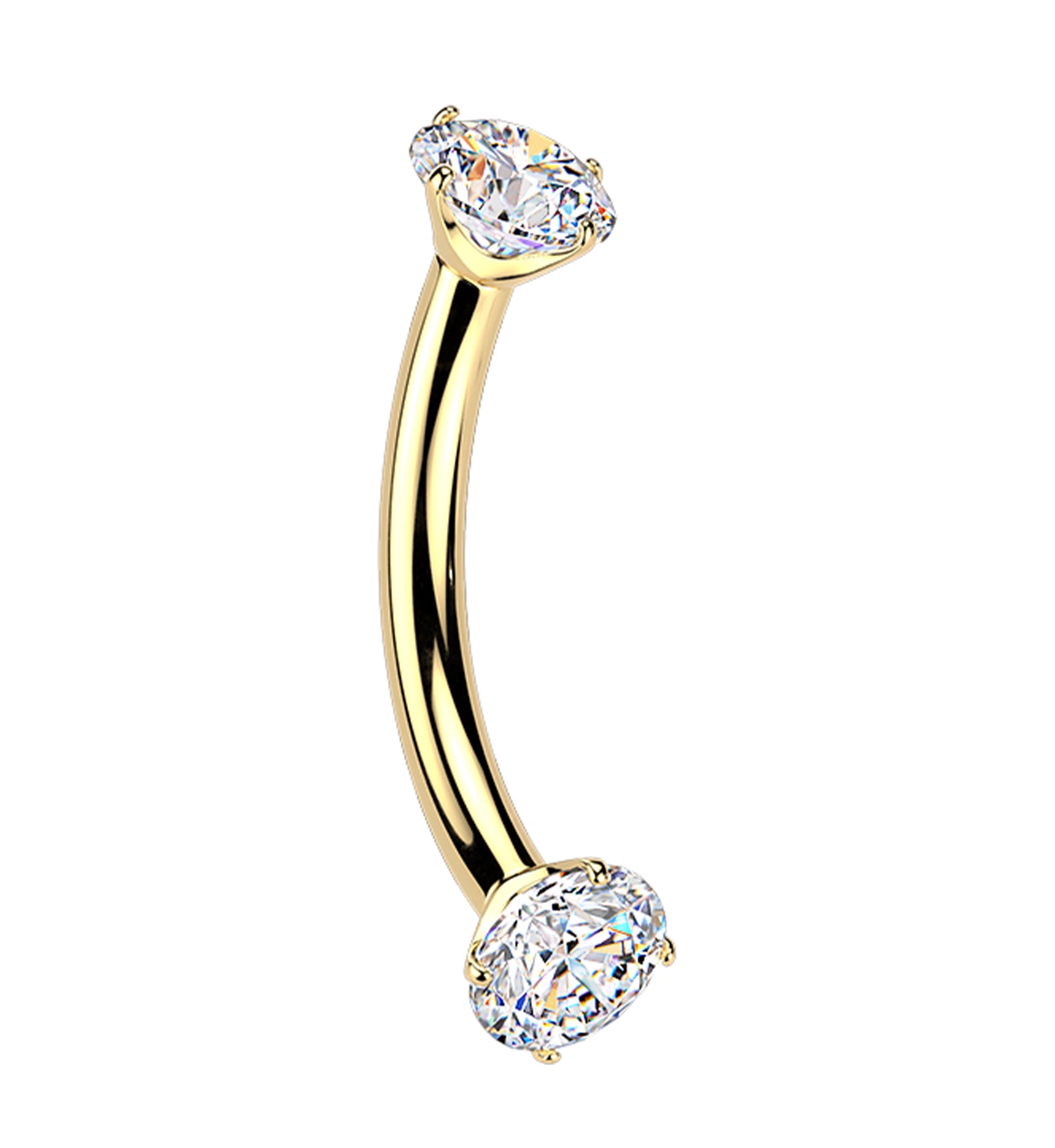 24kt Gold PVD CZ Internally Threaded Titanium Curved Barbell