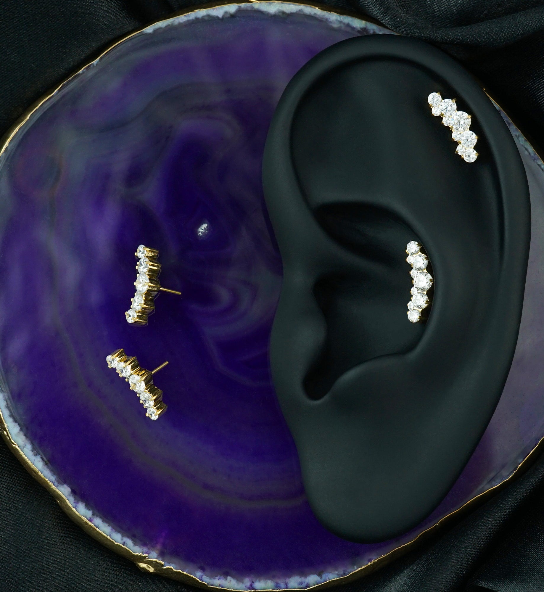 24kt Gold PVD Double CZ Arch Titanium Threadless Top