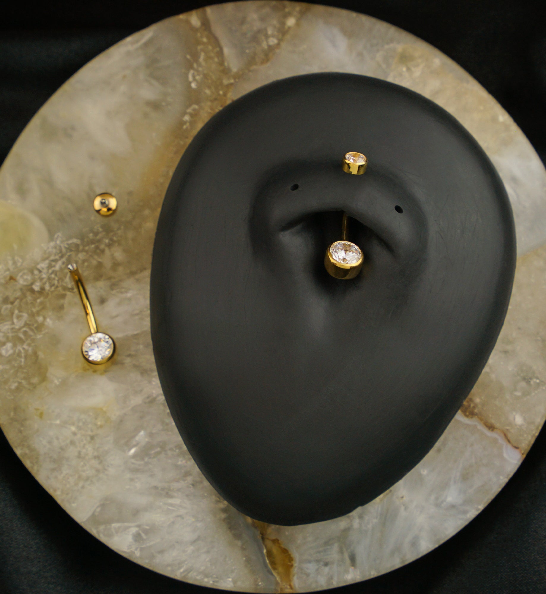 24kt Gold PVD Double Flat CZ Titanium Belly Button Ring