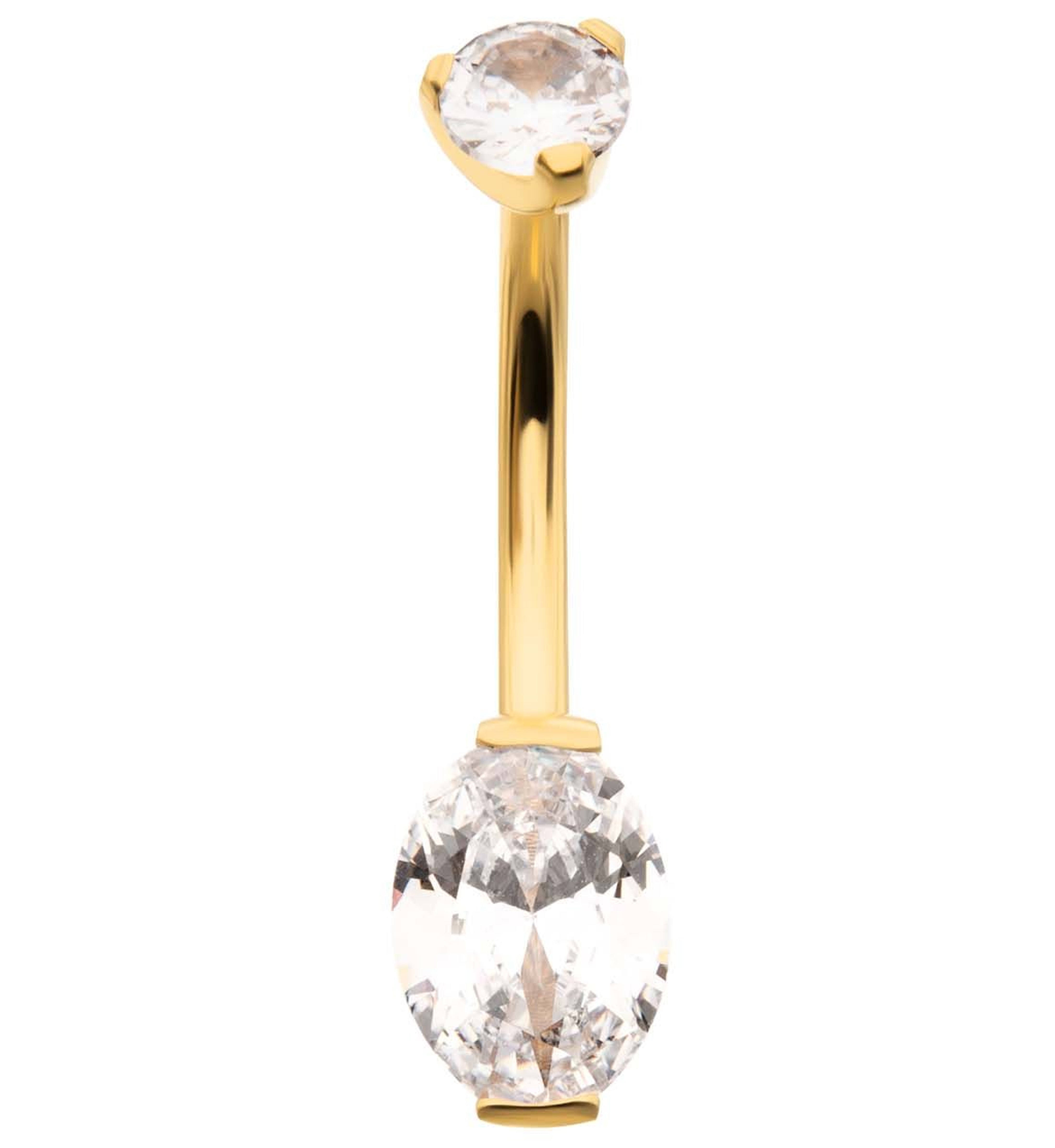 24kt Gold PVD Double Oval CZ Titanium Belly Button Ring