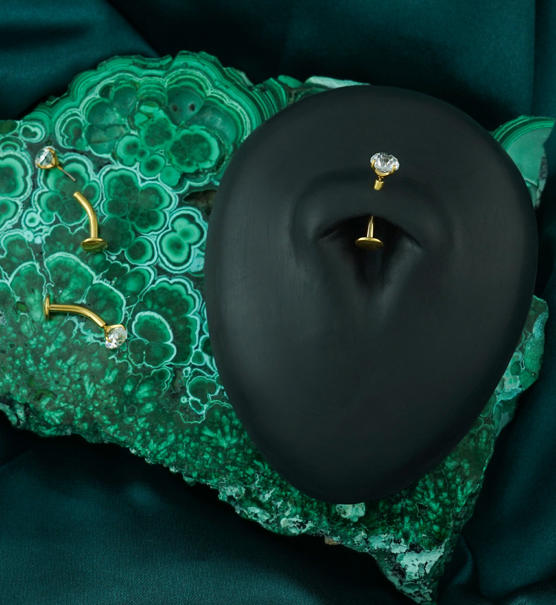 24kt Gold PVD Fireworks Clear CZ Titanium Threadless Floating Belly Button Ring