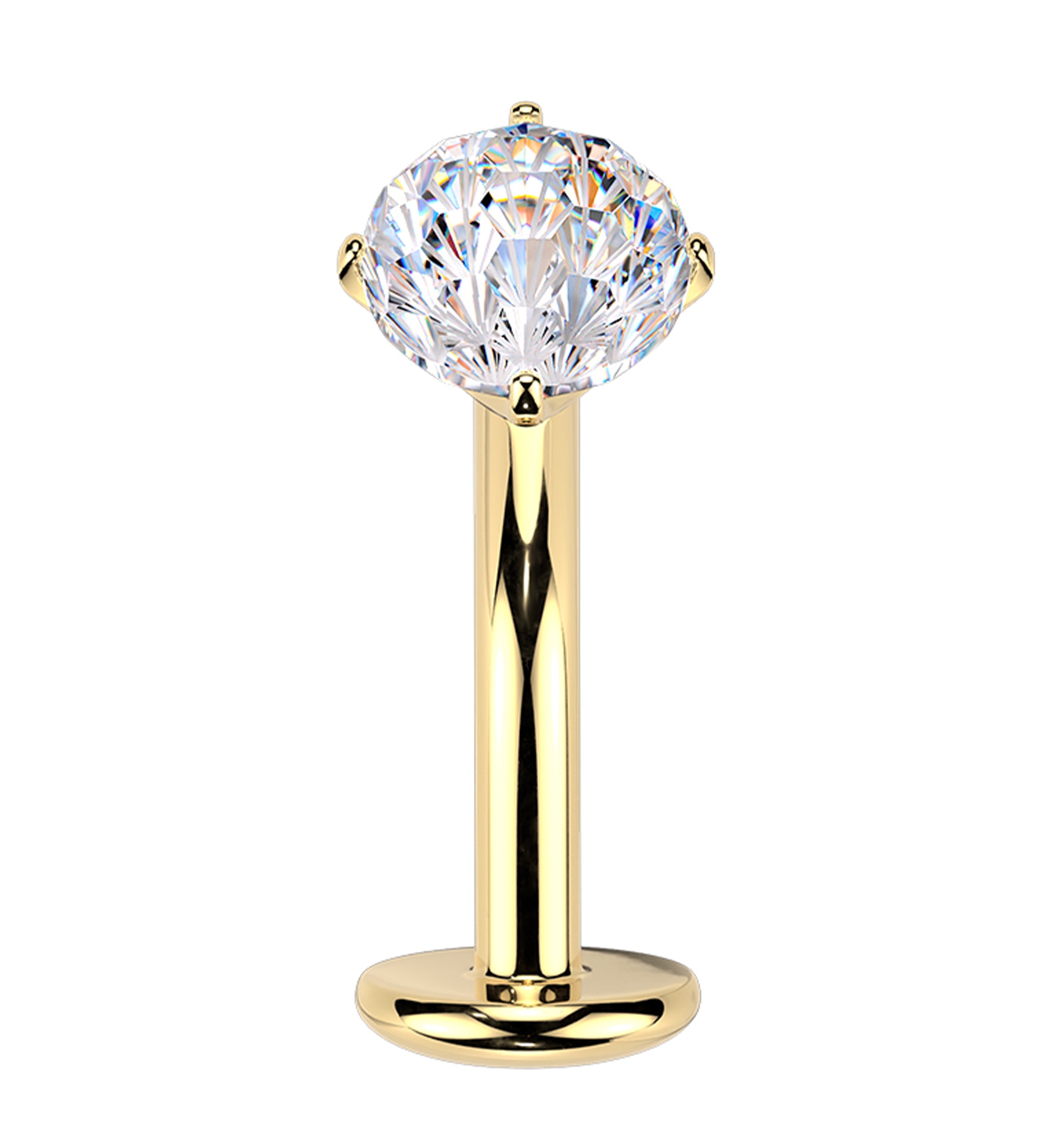 24kt Gold PVD Fireworks Clear CZ Titanium Threadless Curved Labret