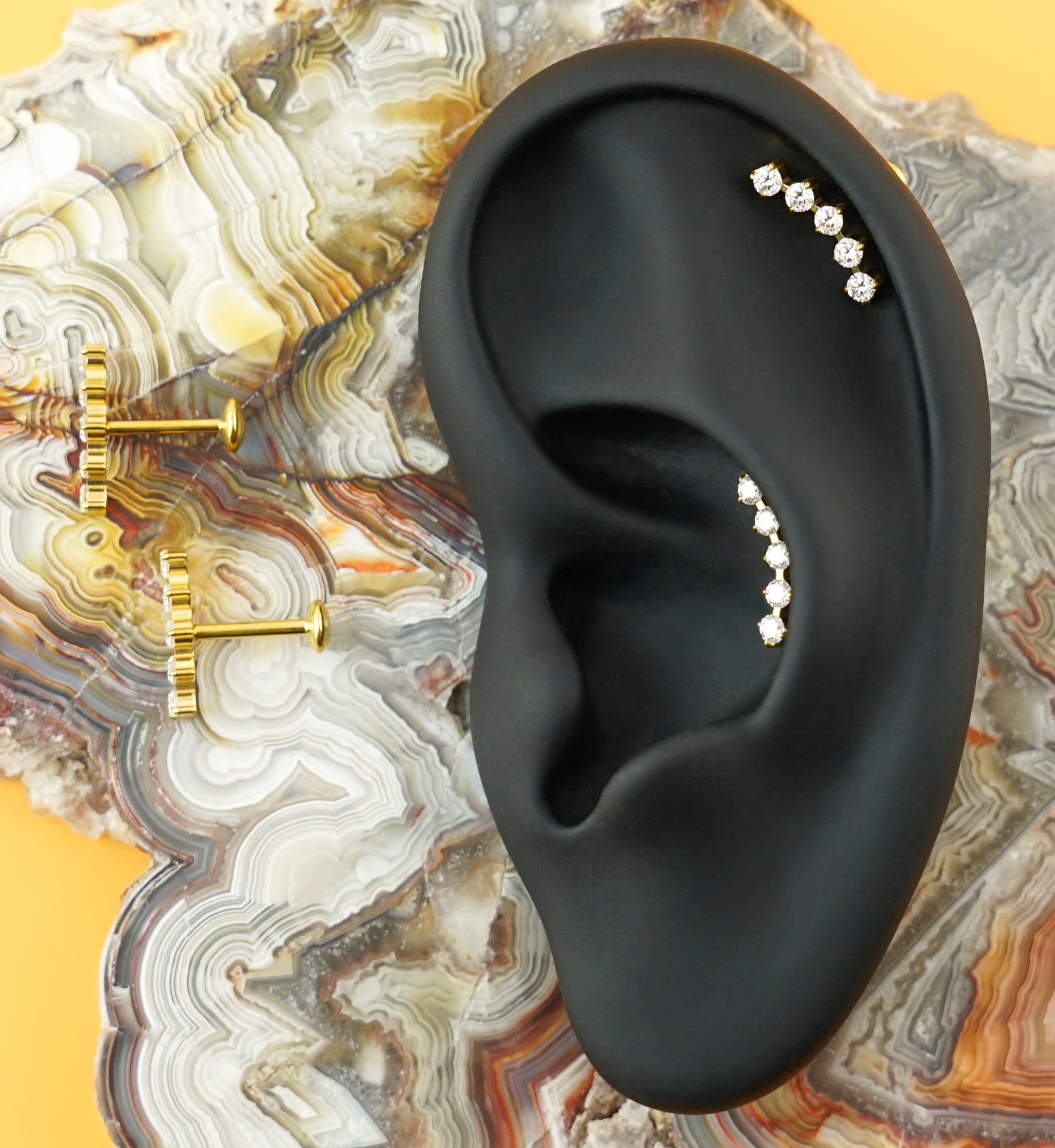 24kt Gold PVD Flex Moissanite Gem Titanium Threadless Labret