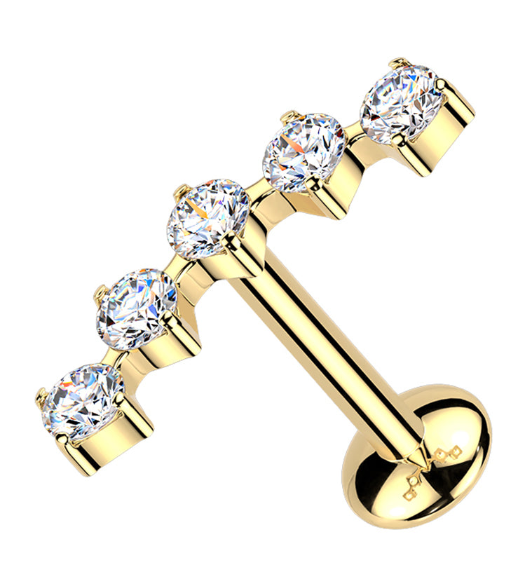 24kt Gold PVD Flex Moissanite Gem Titanium Threadless Labret