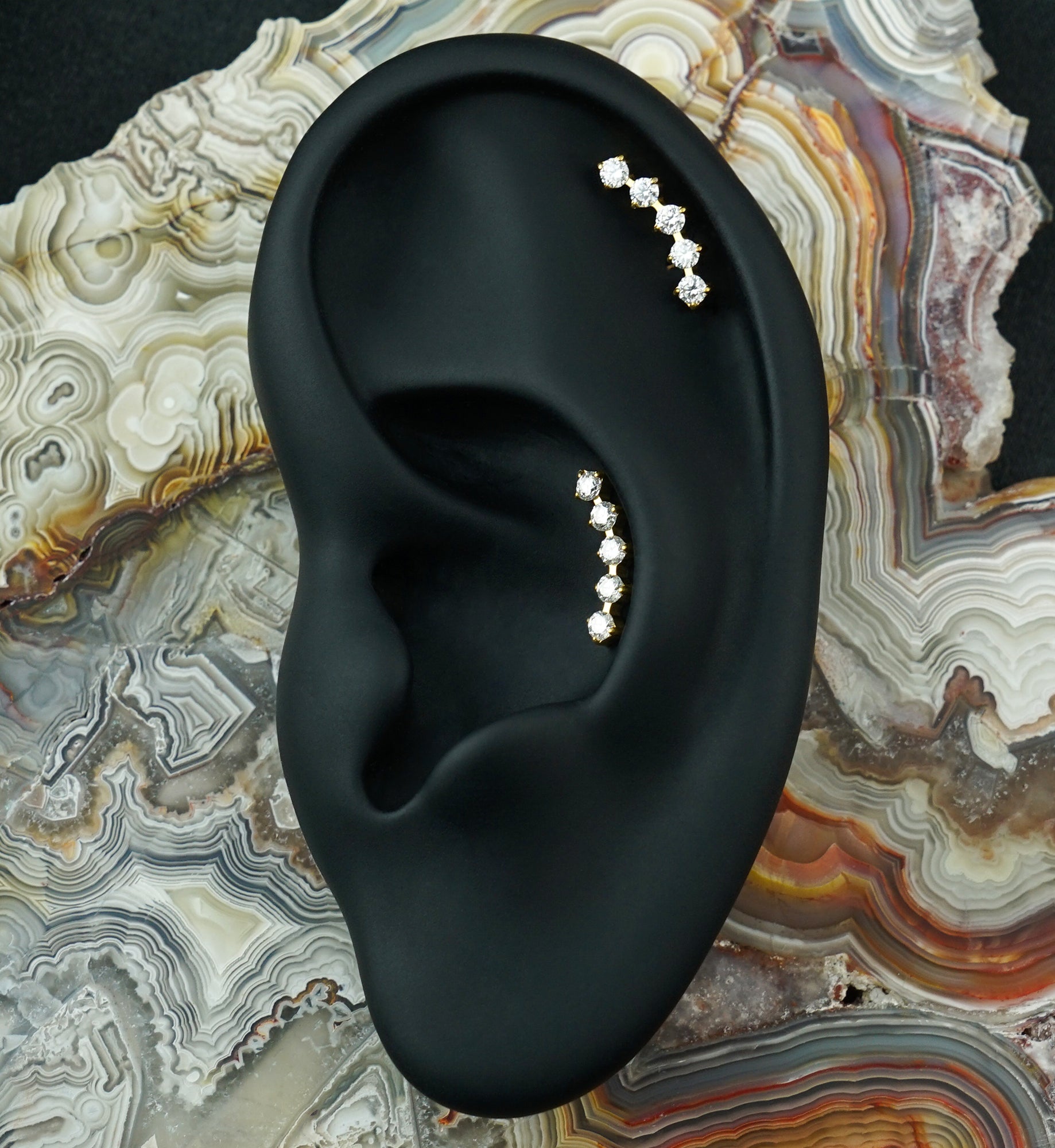 24kt Gold PVD Flex Moissanite Gem Titanium Threadless Top