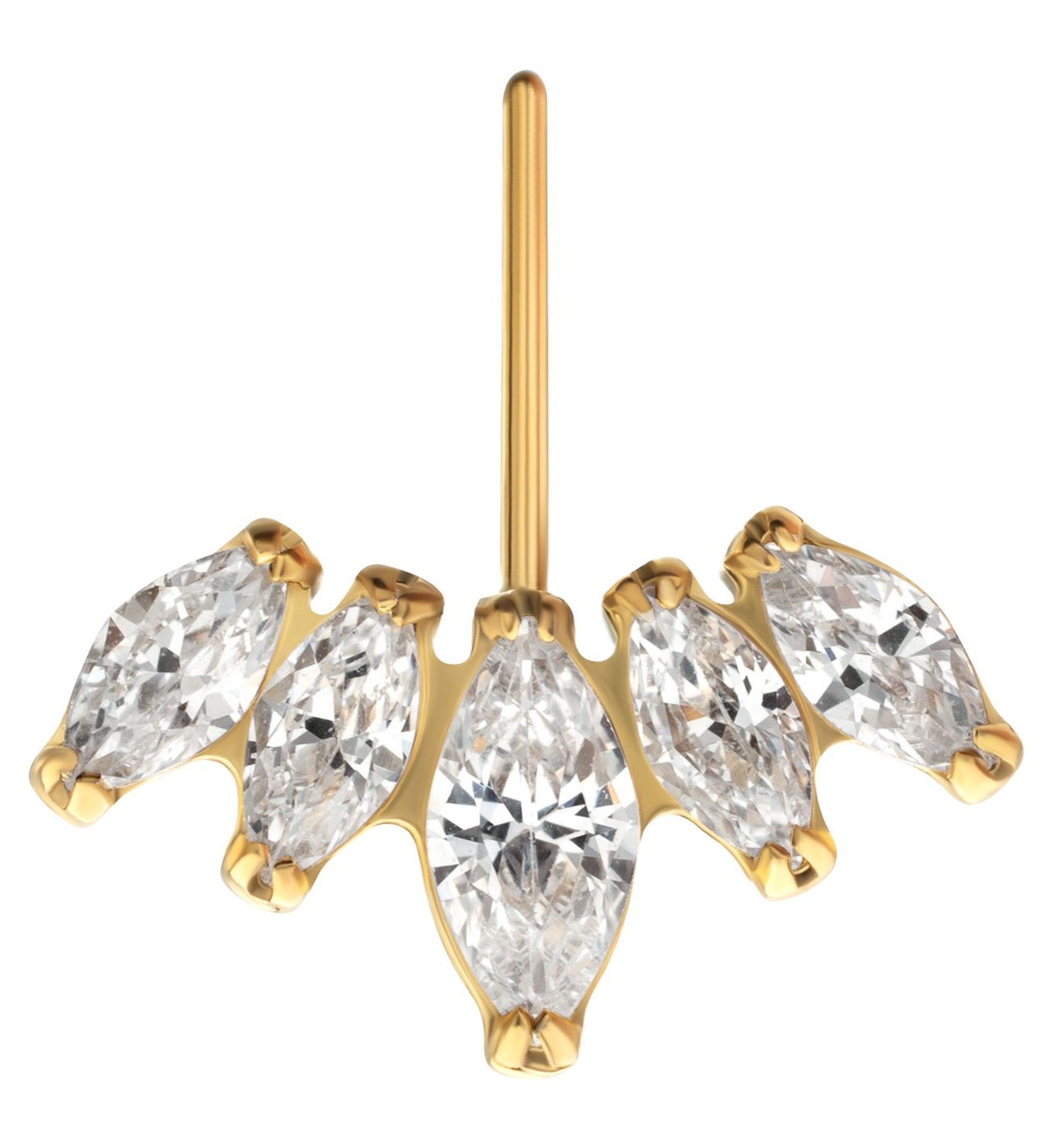 24kt Gold PVD Half Crown Clear CZ Vertical Titanium Threadless Top