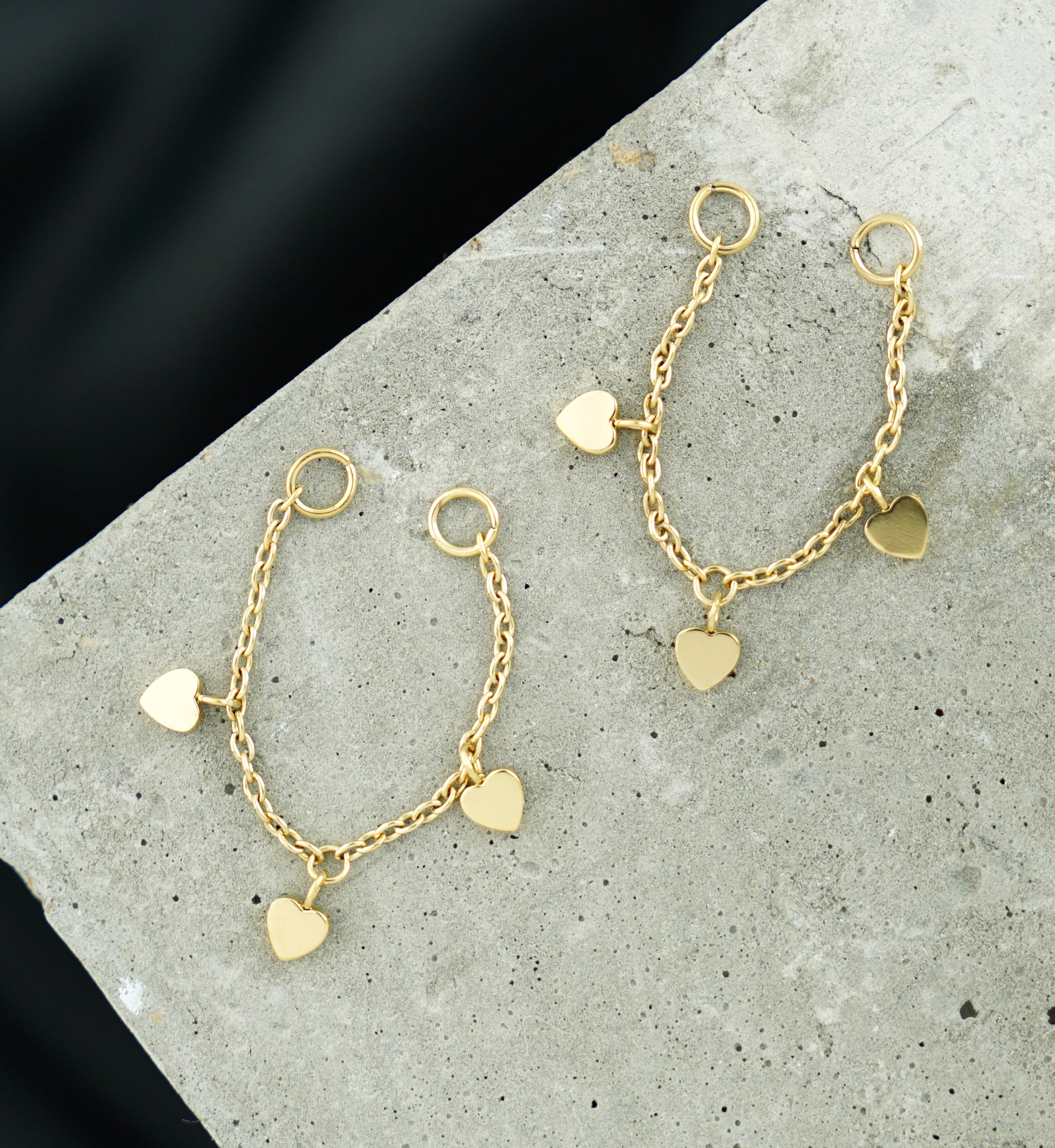 24kt Gold PVD Heart Dangle Titanium Connecting Piercing Chain