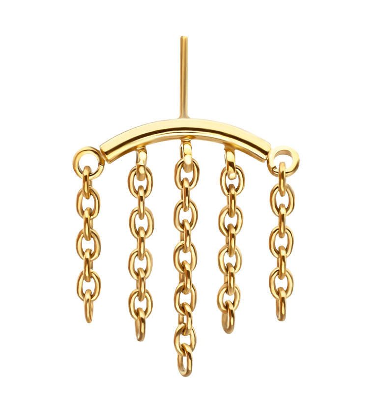 24kt Gold PVD Hidden Curved Bar Multi Dangle Chain Titanium Threadless Top