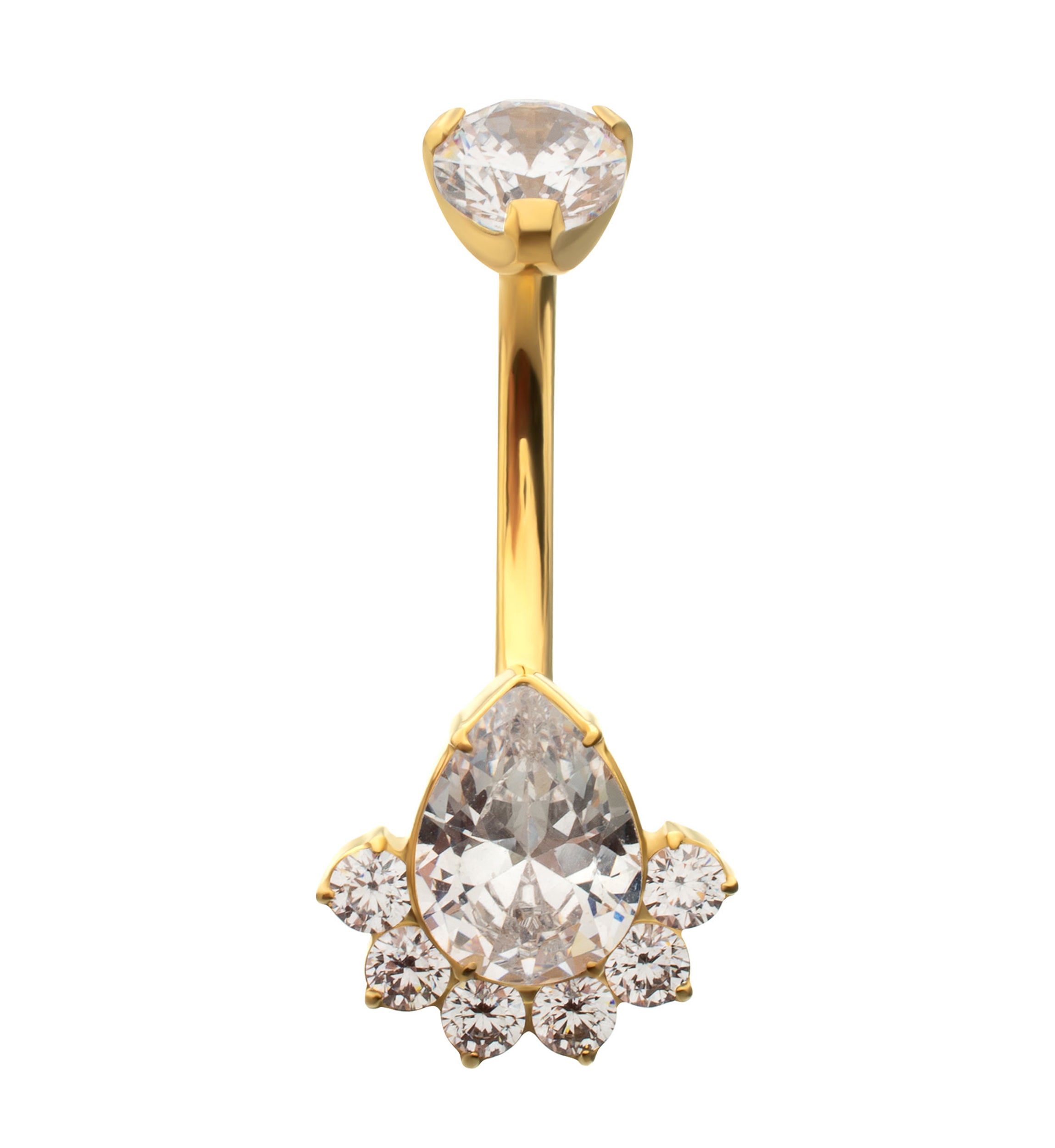24kt Gold PVD Lure Teardrop Clear CZ Titanium Internally Threaded Belly Button Ring