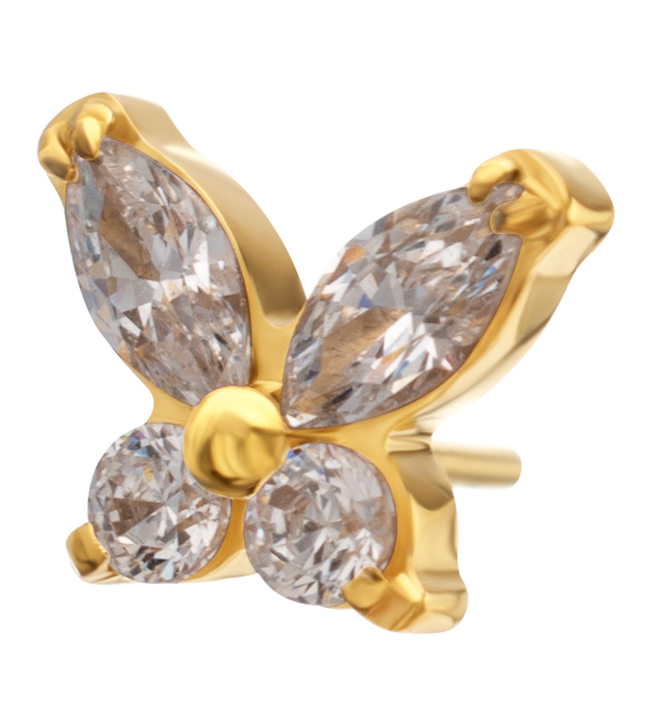 24kt Gold PVD Mini Butterfly Clear CZ Titanium Threadless Top