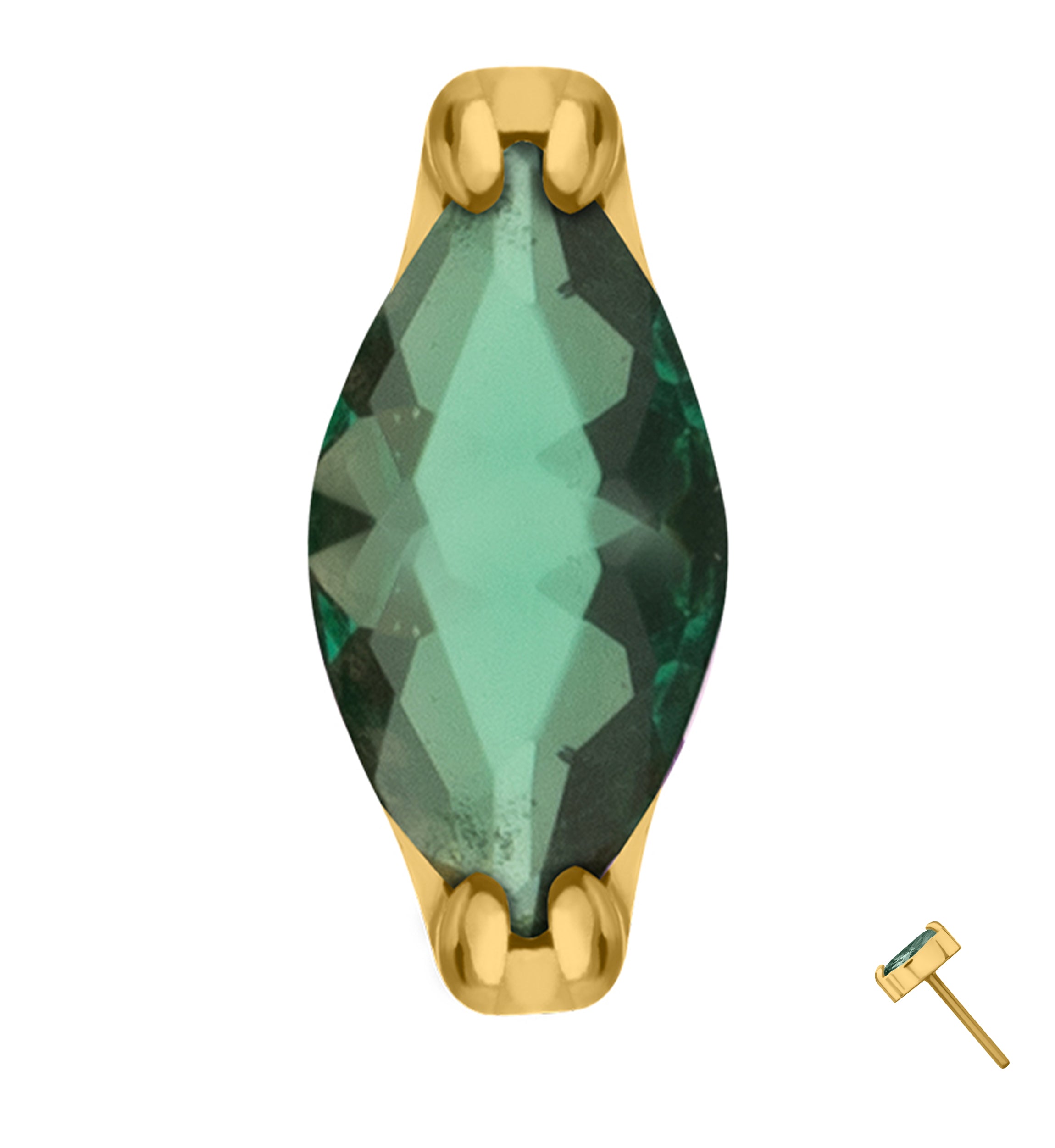 24kt Gold PVD Mini Empress Emerald CZ Threadless Titanium Top