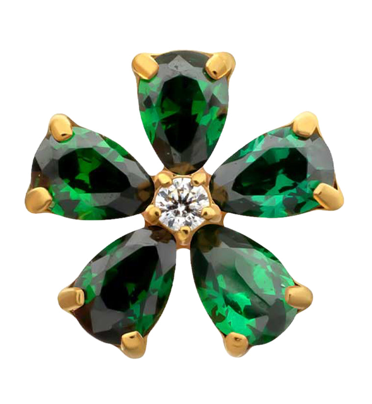 24kt Gold PVD Myosotis Emerald CZ Titanium Threadless Top