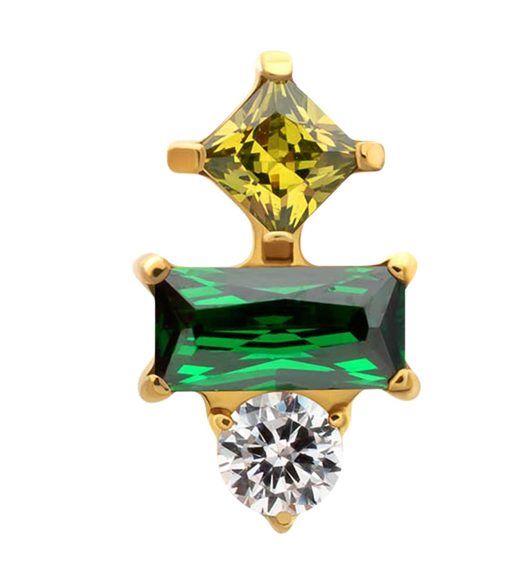 24kt Gold PVD Nocked Emerald CZ Titanium Threadless Top