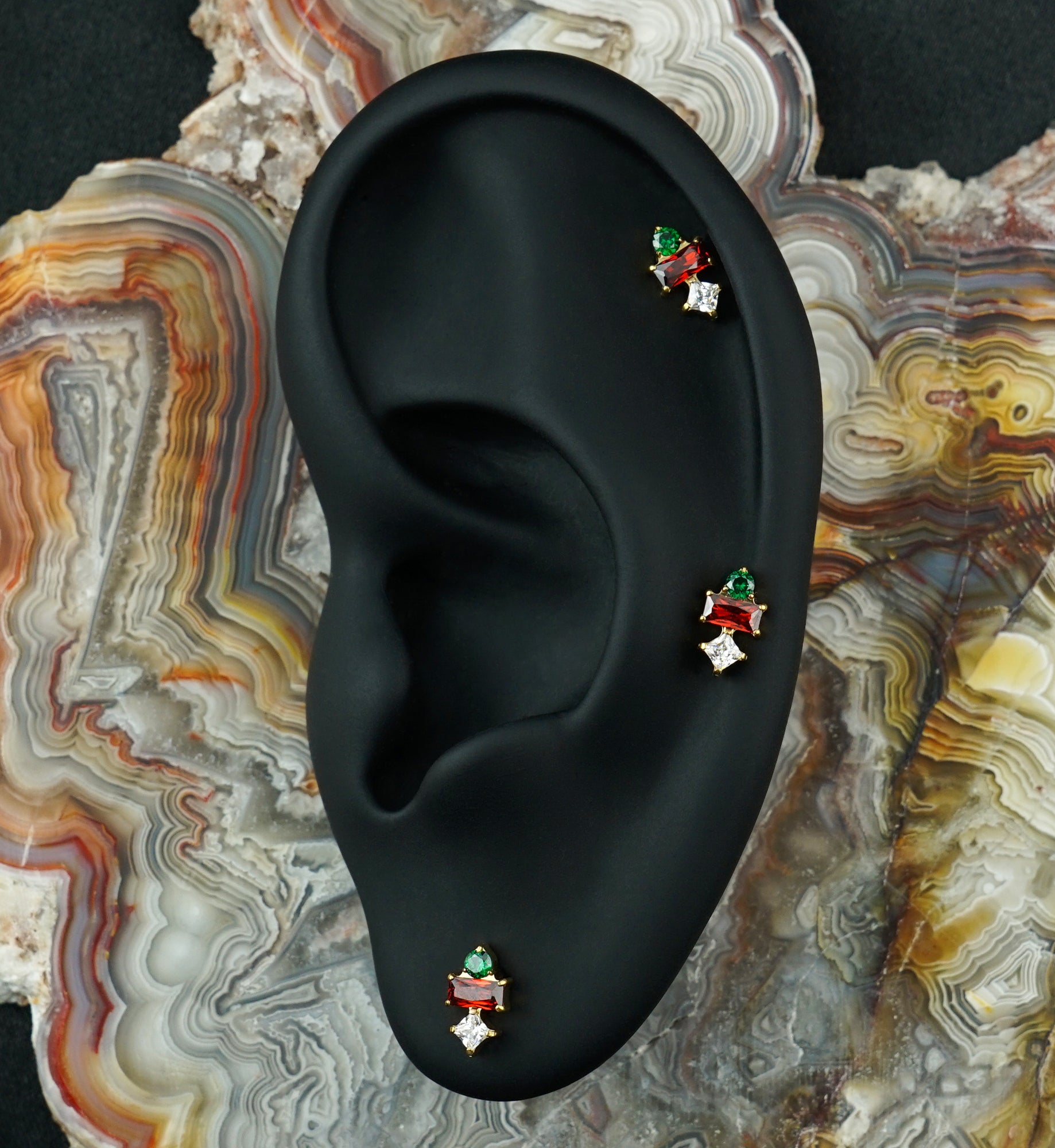 24kt Gold PVD Nocked Garnet CZ Titanium Threadless Top