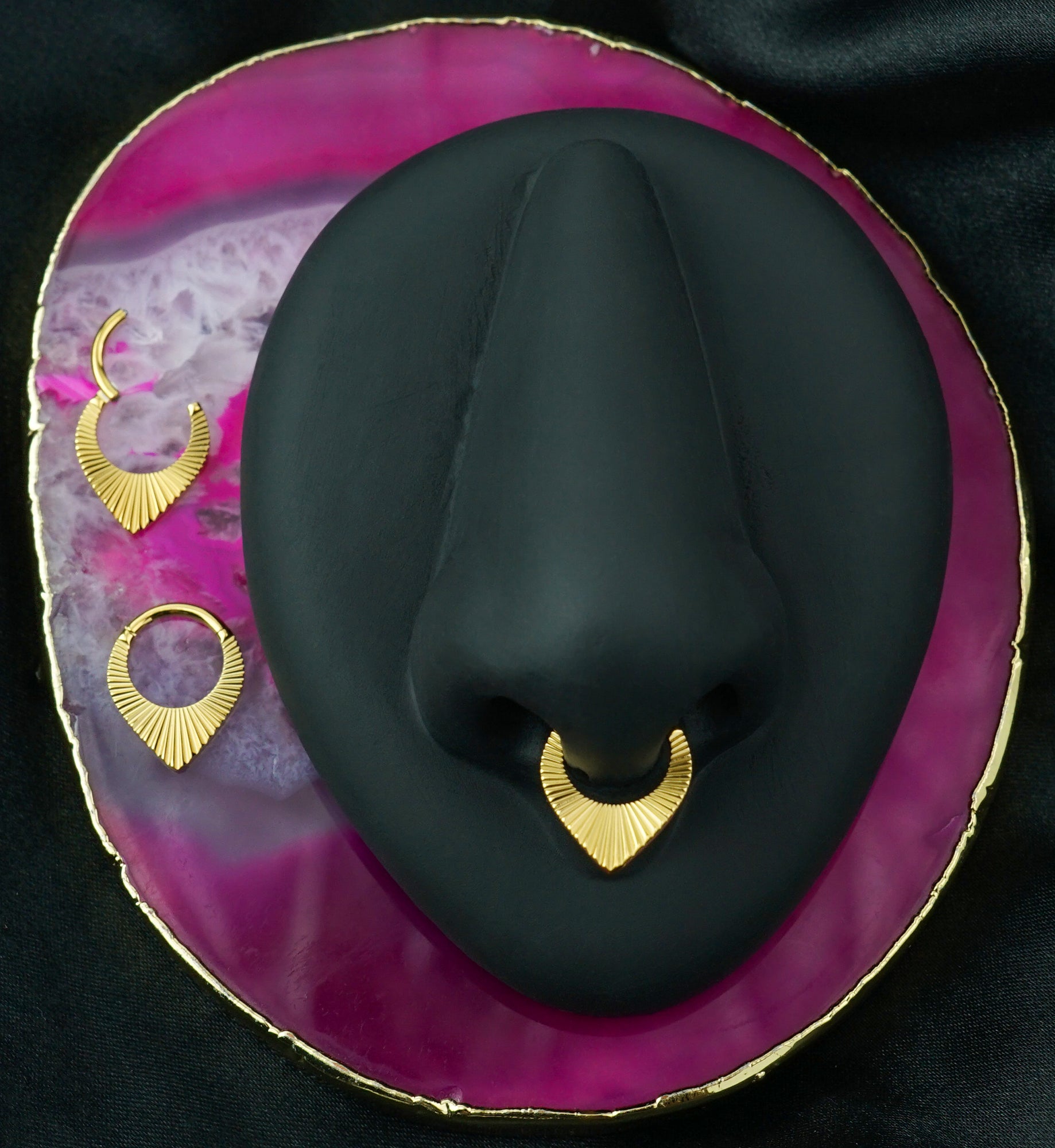 24kt Gold PVD Point Corrugated Hoop Titanium Hinged Segment Ring