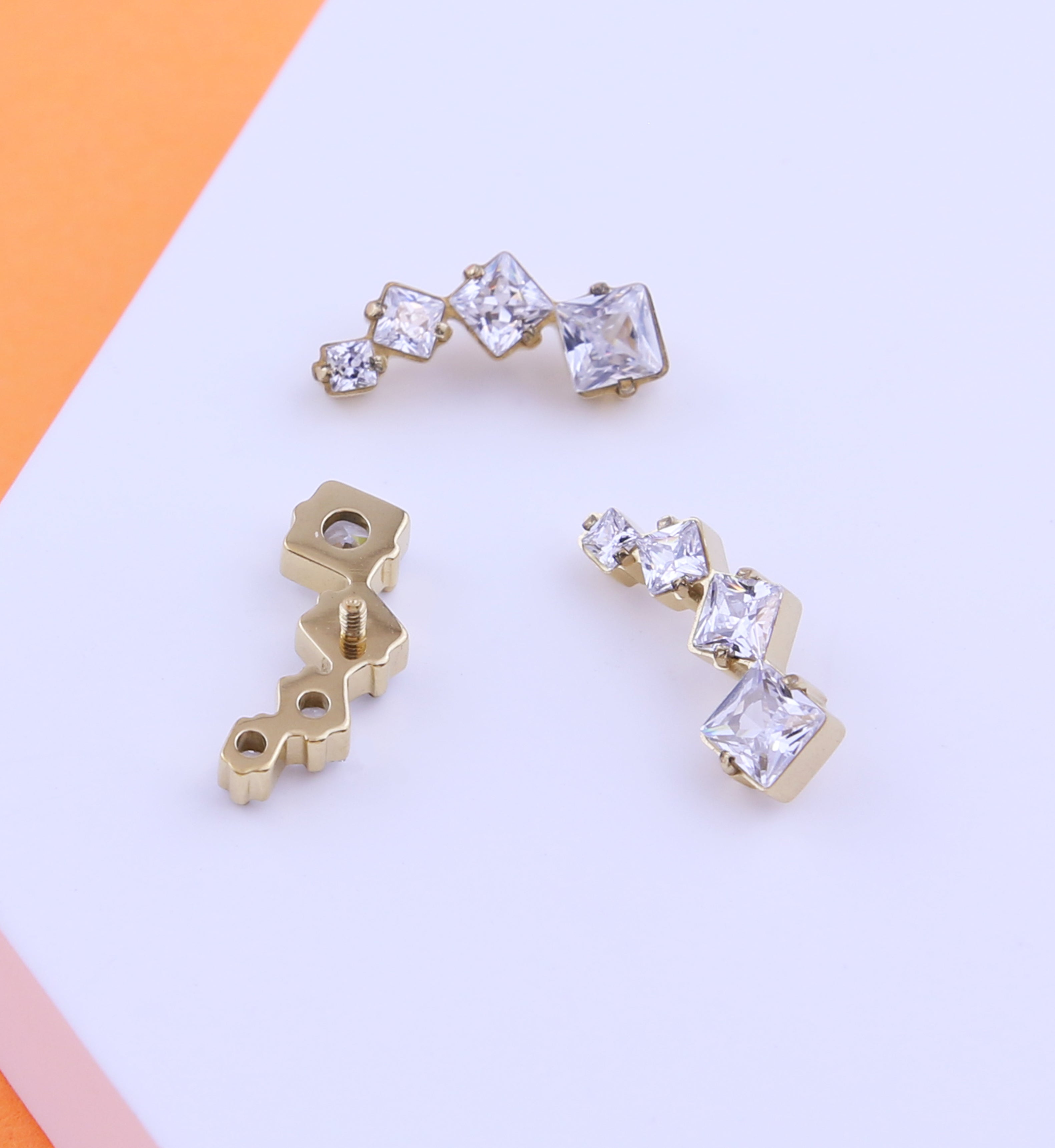 24kt Gold PVD Princess Arch Clear CZ Titanium Internally Threaded Top