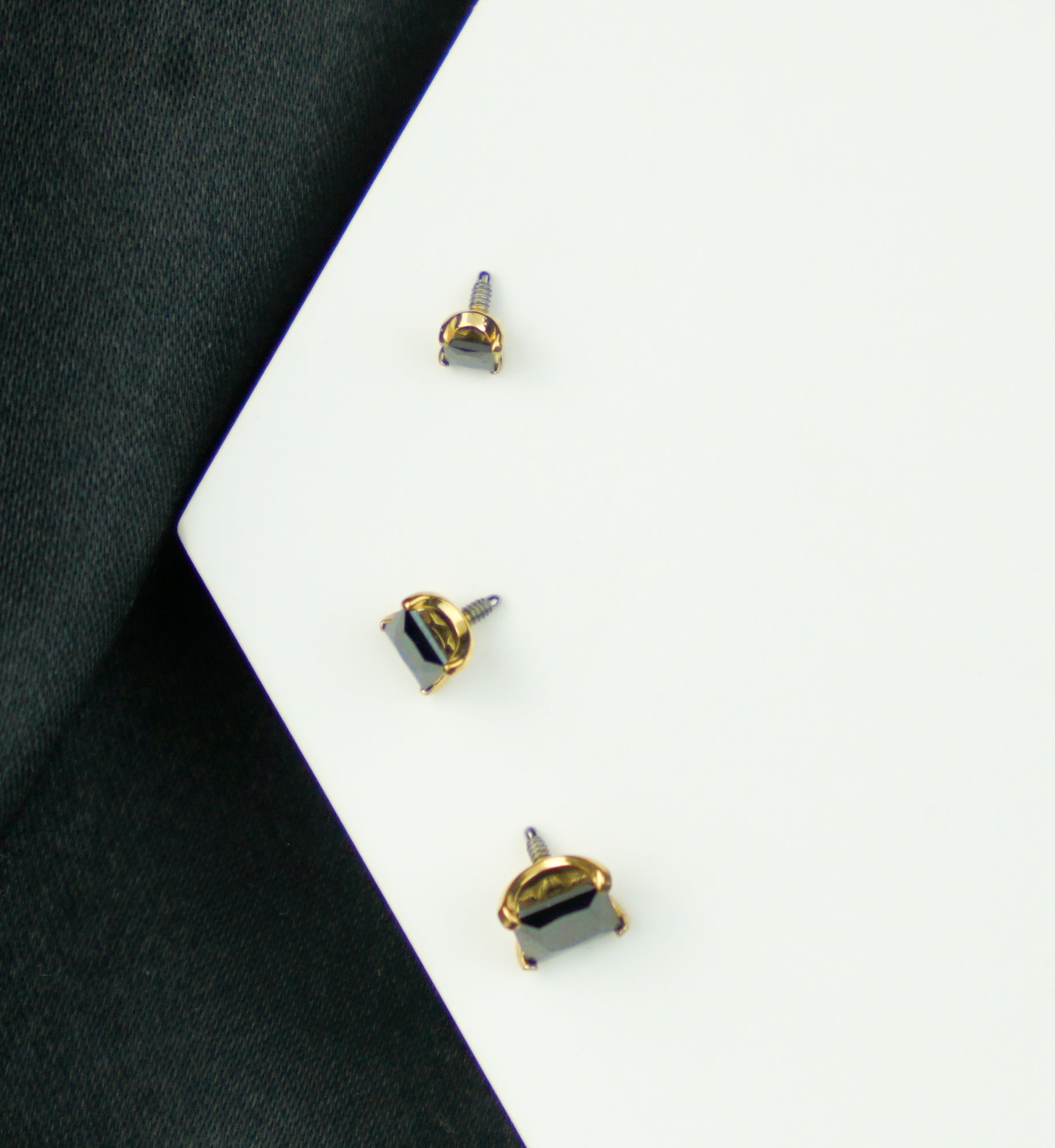 24kt Gold PVD Princess Black CZ Internally Threaded Titanium Top