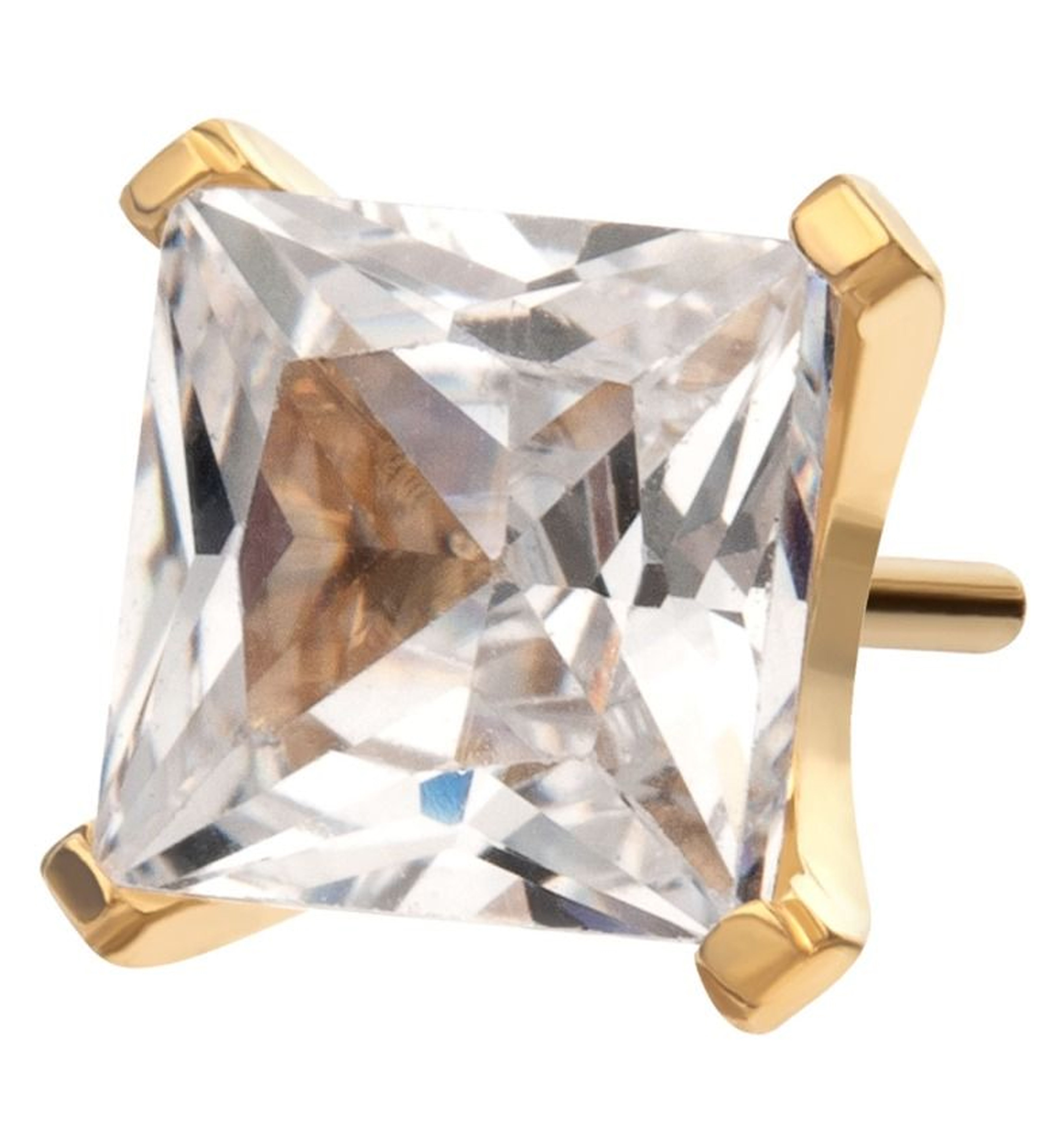 24kt Gold PVD Princess Clear CZ Flat Base Threadless Titanium Top