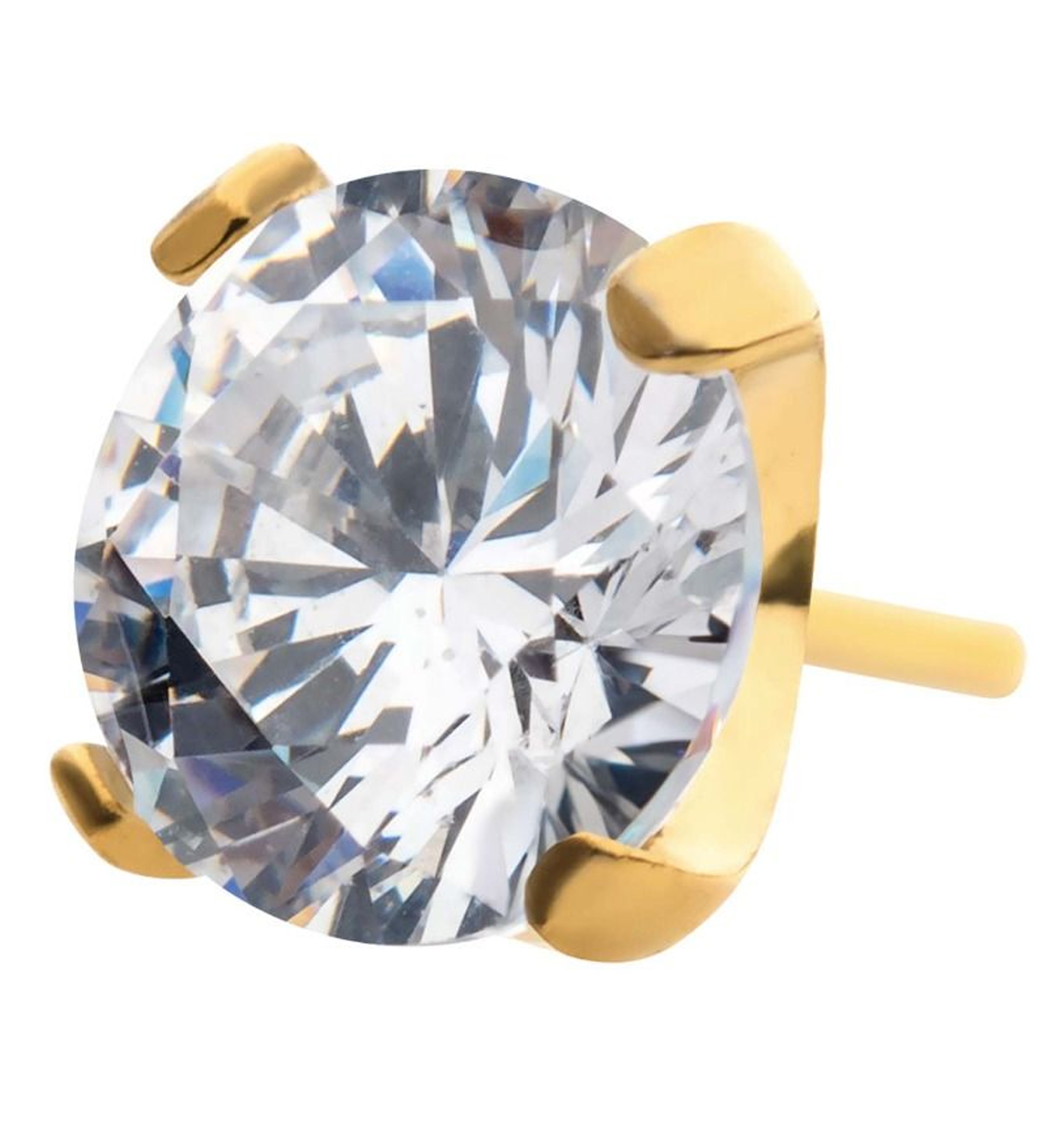 24kt Gold PVD Prong Clear CZ Flat Base Threadless Titanium Top
