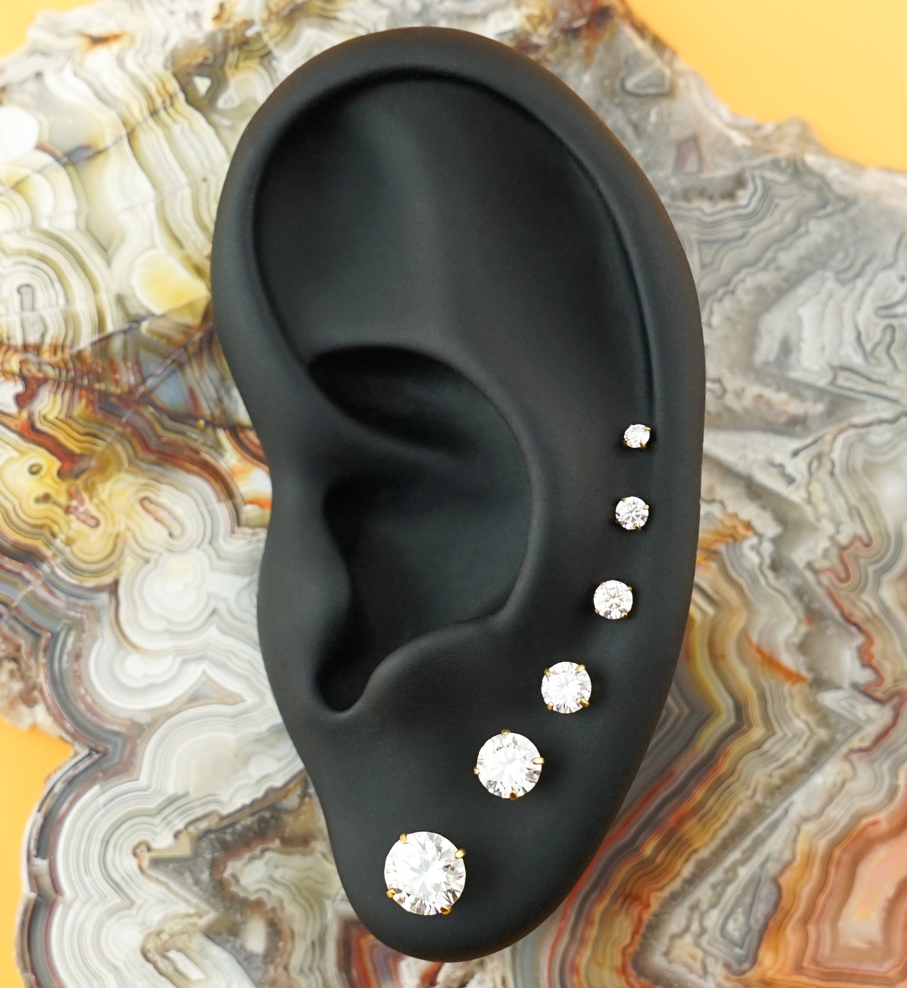 24kt Gold PVD Prong Clear Moissanite Gem Titanium Threadless Labret