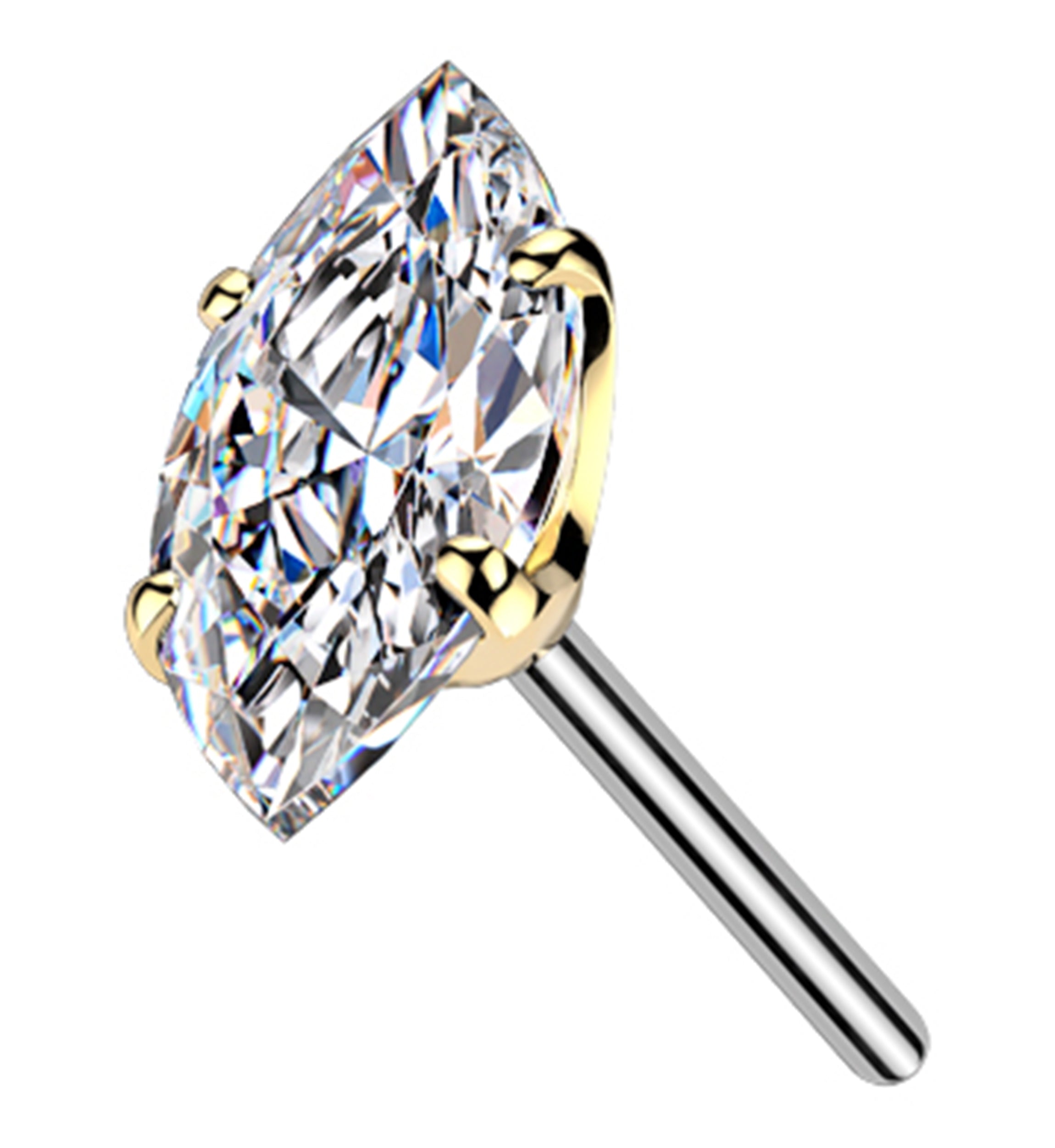 24kt Gold PVD Prong Marquise Moissanite Gem Titanium Threadless Top
