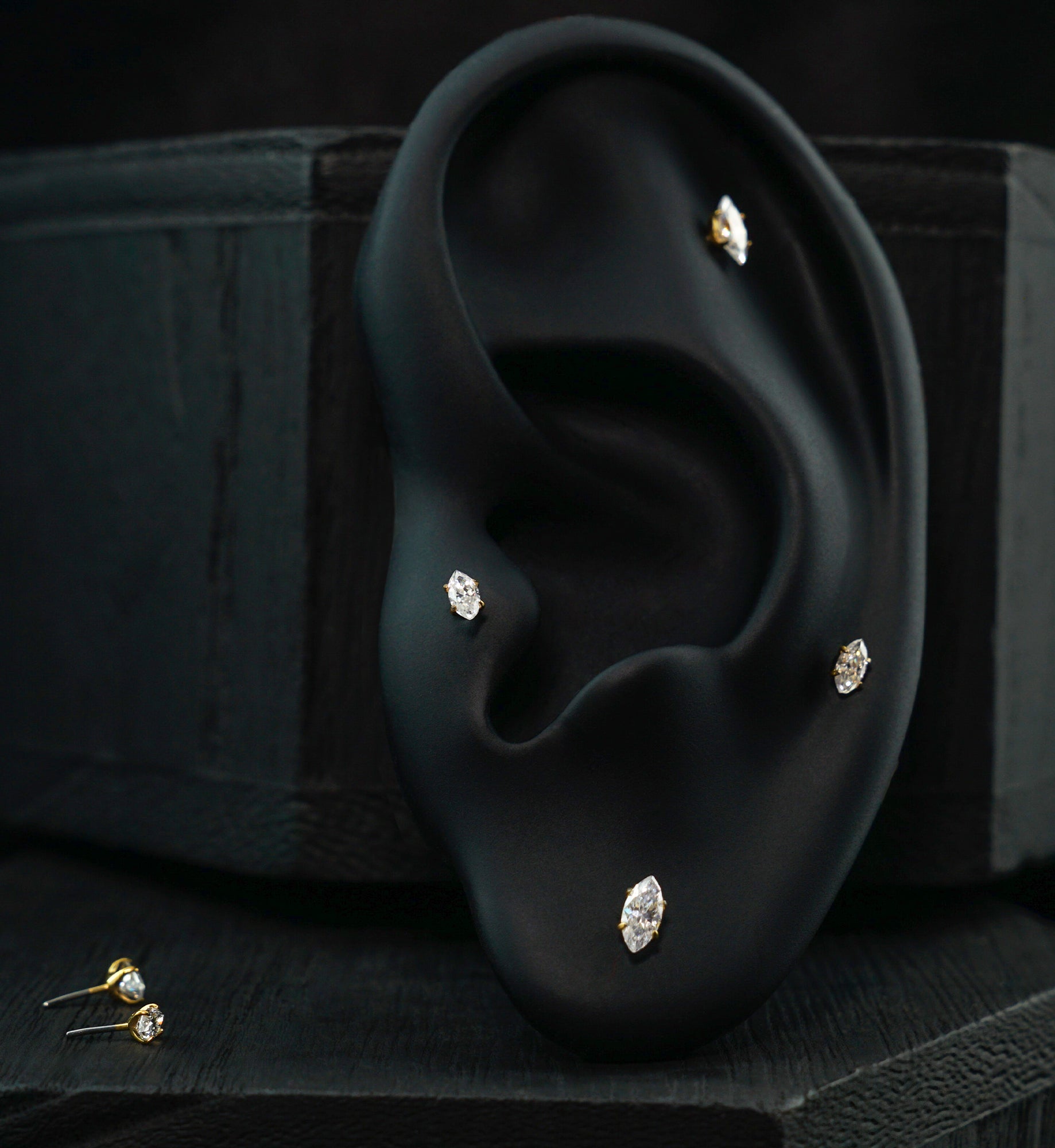 24kt Gold PVD Prong Marquise Moissanite Gem Titanium Threadless Top