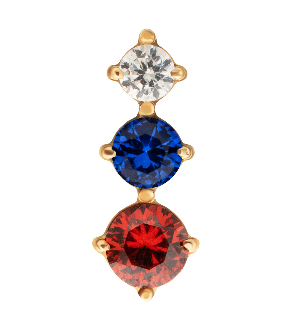 24kt Gold PVD Ratio Blue and Garnet CZ Titanium Threadless Top