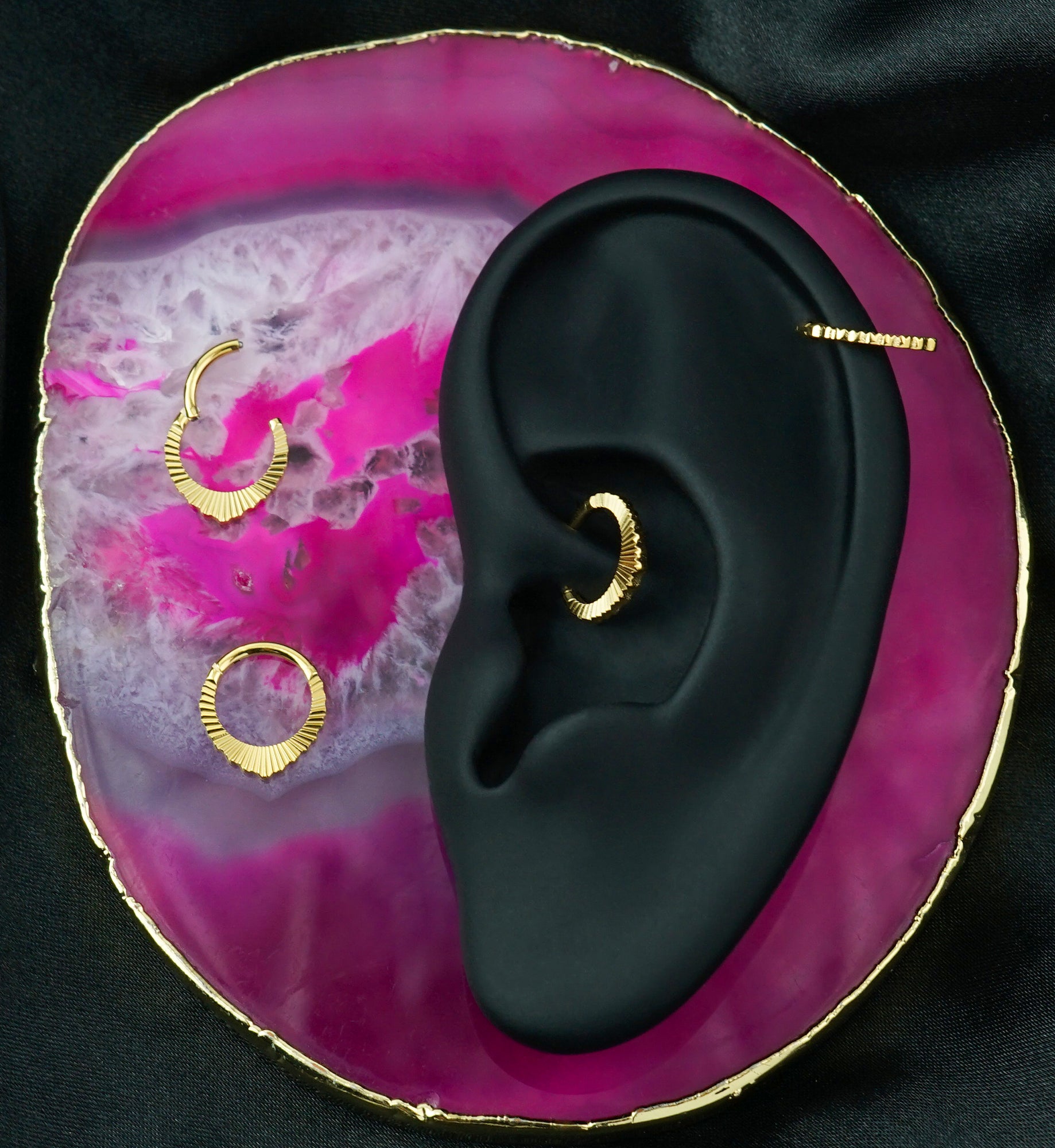 24kt Gold PVD Scalloped Point Corrugated Hoop Titanium Hinged Segment Ring