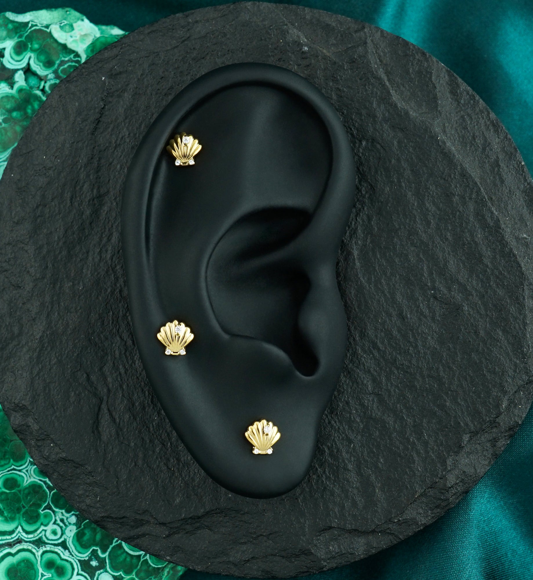 24kt Gold PVD Sea Shell Clear CZ Titanium Threadless Top