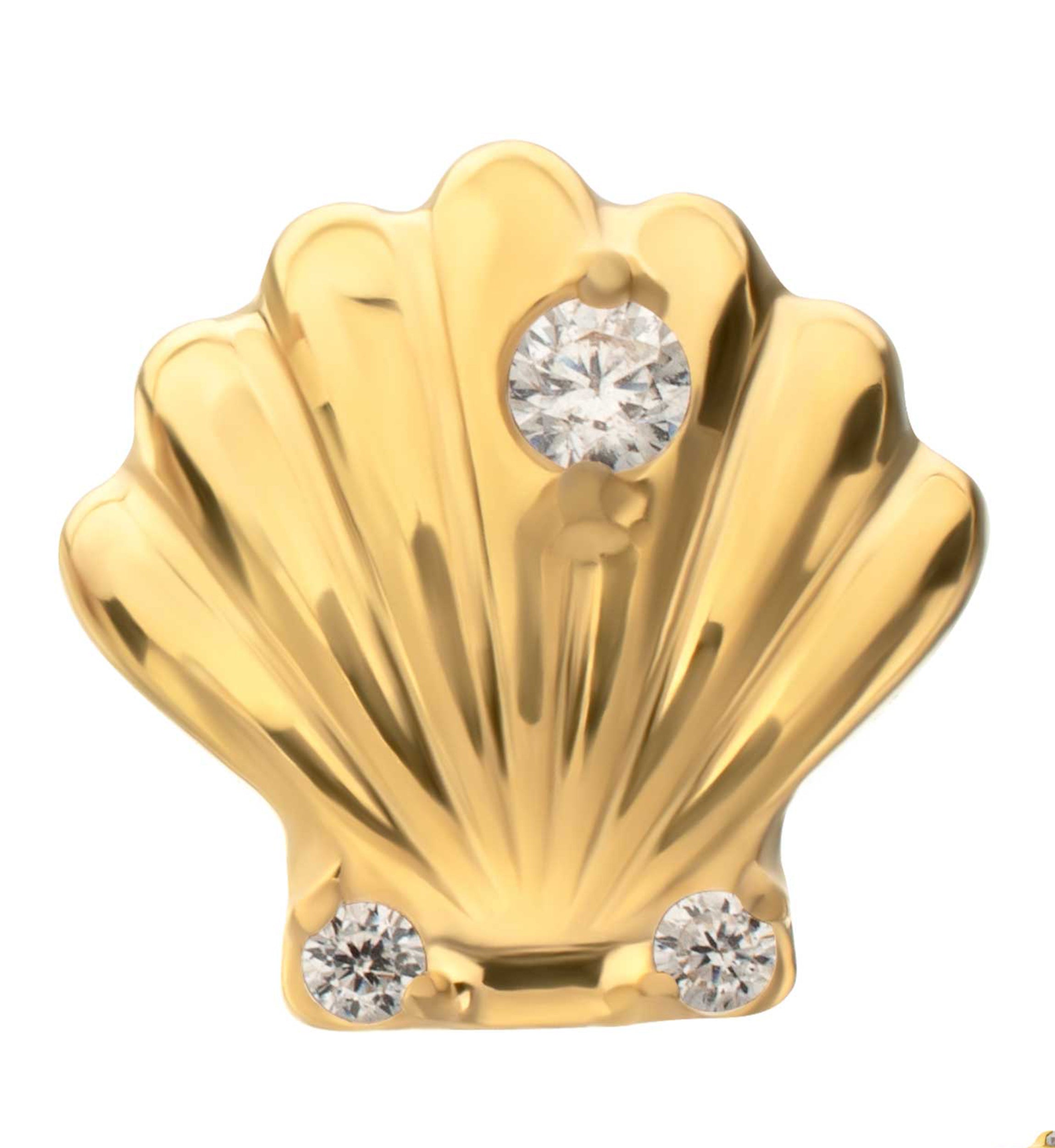 24kt Gold PVD Sea Shell Clear CZ Titanium Threadless Top