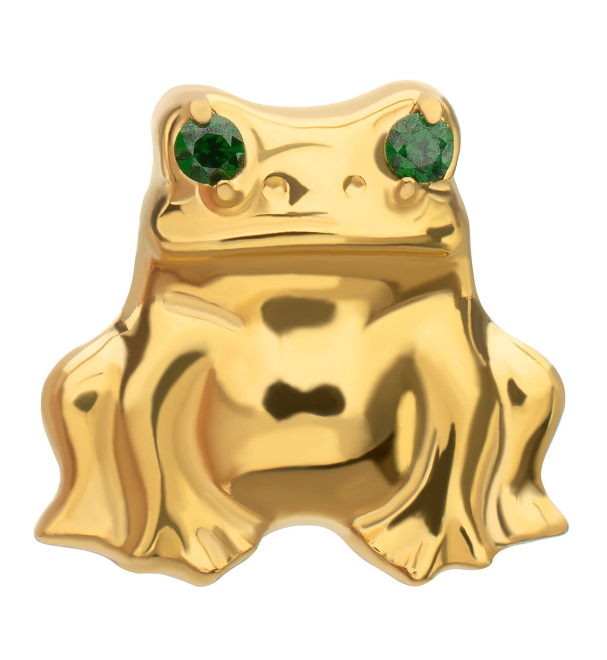 24kt Gold PVD Sitting Frog Emerald CZ Titanium Threadless Top