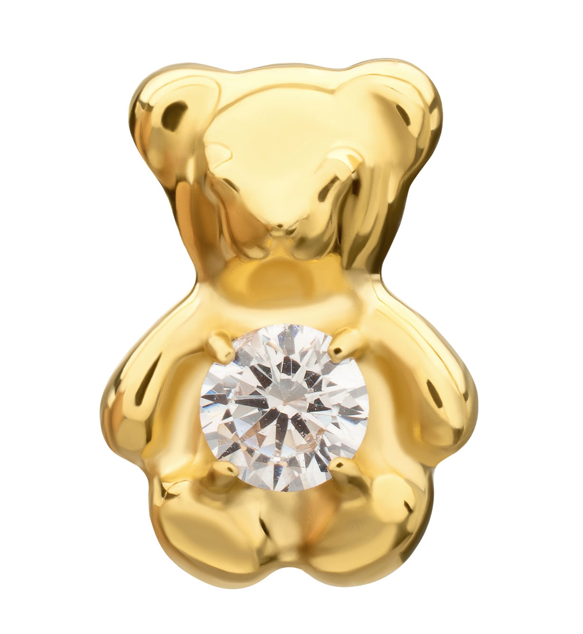 24kt Gold PVD Teddy Bear Clear CZ Titanium Threadless Top