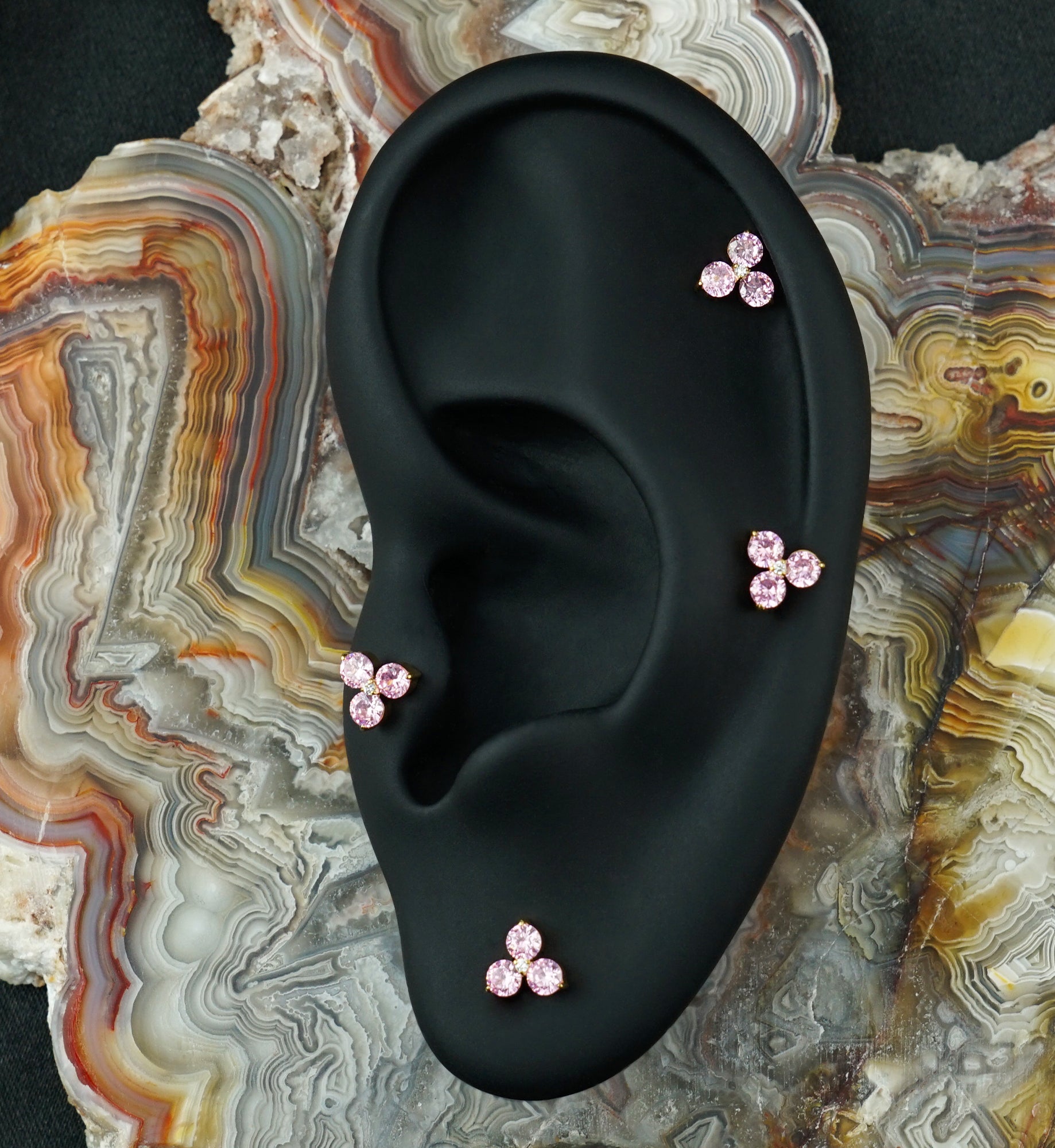 24kt Gold PVD Triplet Pink CZ Titanium Threadless Top