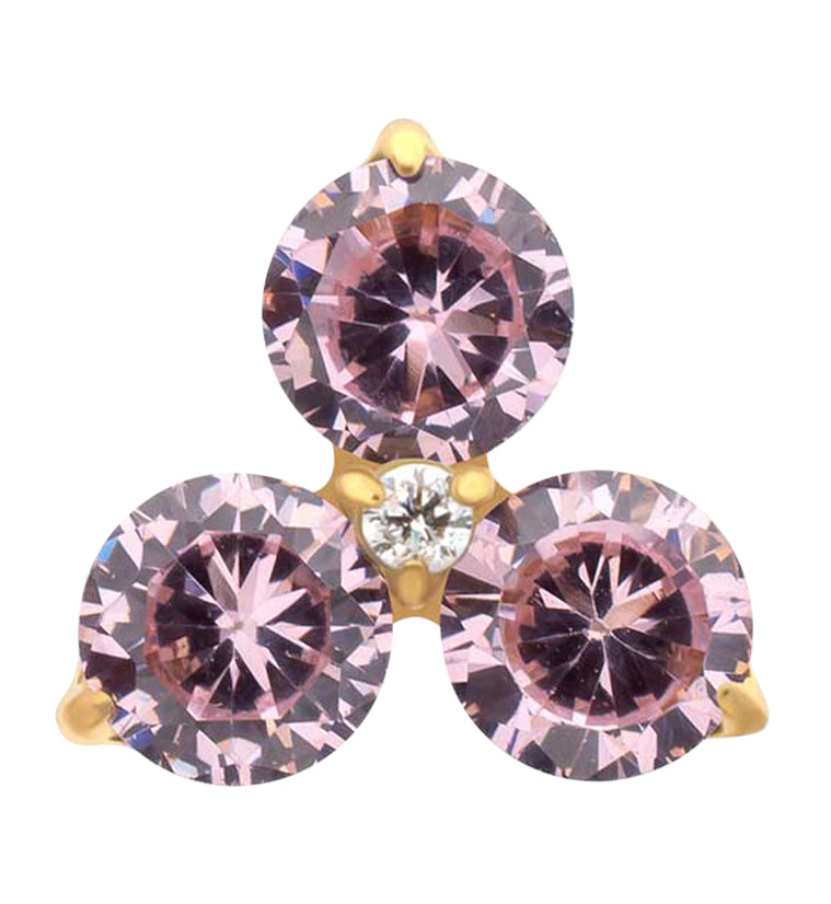 24kt Gold PVD Triplet Pink CZ Titanium Threadless Top