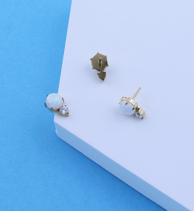 24kt Gold PVD White Opalite Drop Clear CZ Titanium Threadless Top