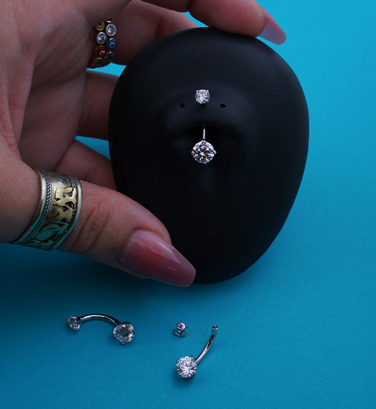 14kt White Gold Prong Clear CZ Belly Button Ring