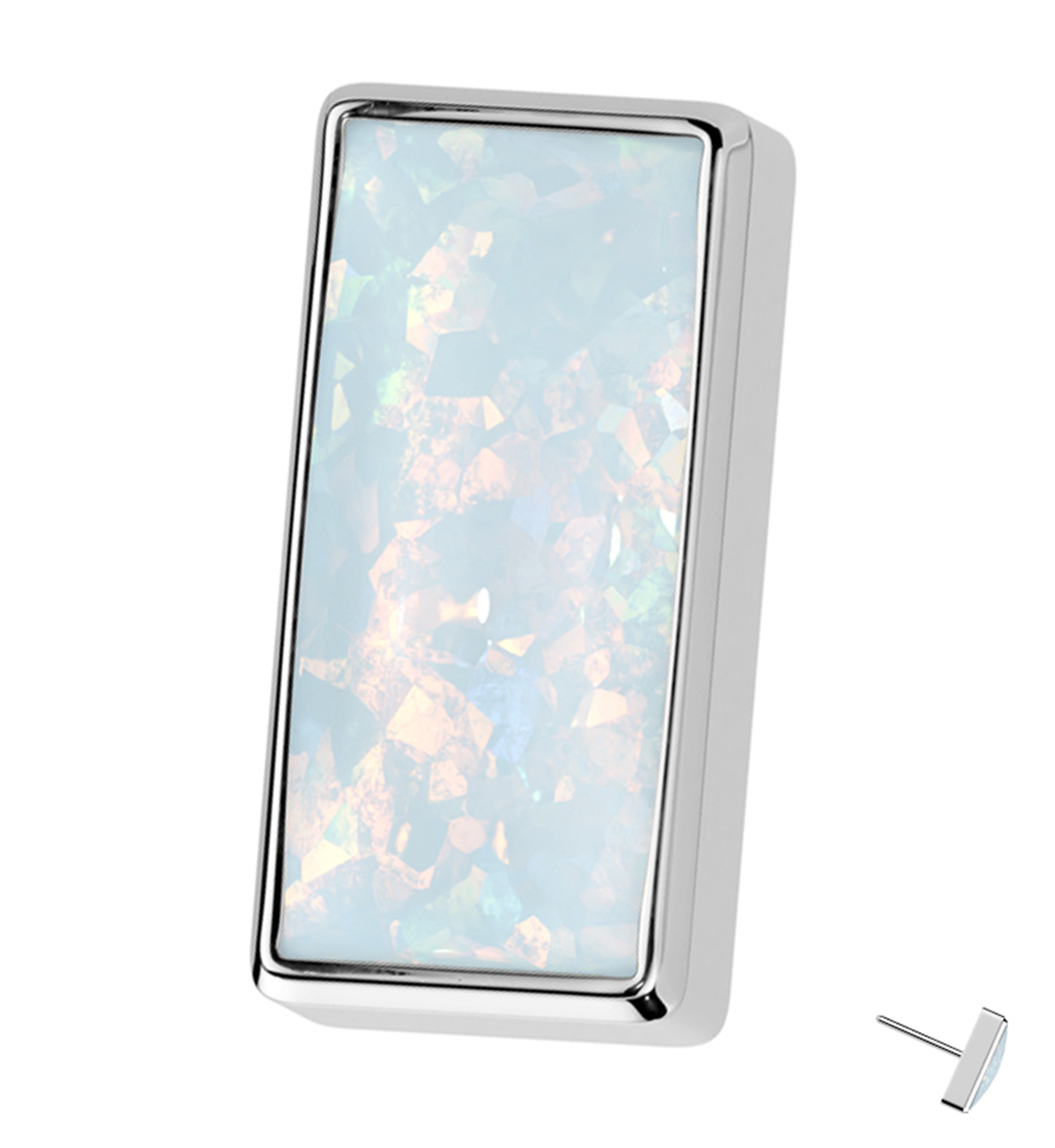 Baguette White Opal Threadless Titanium Top