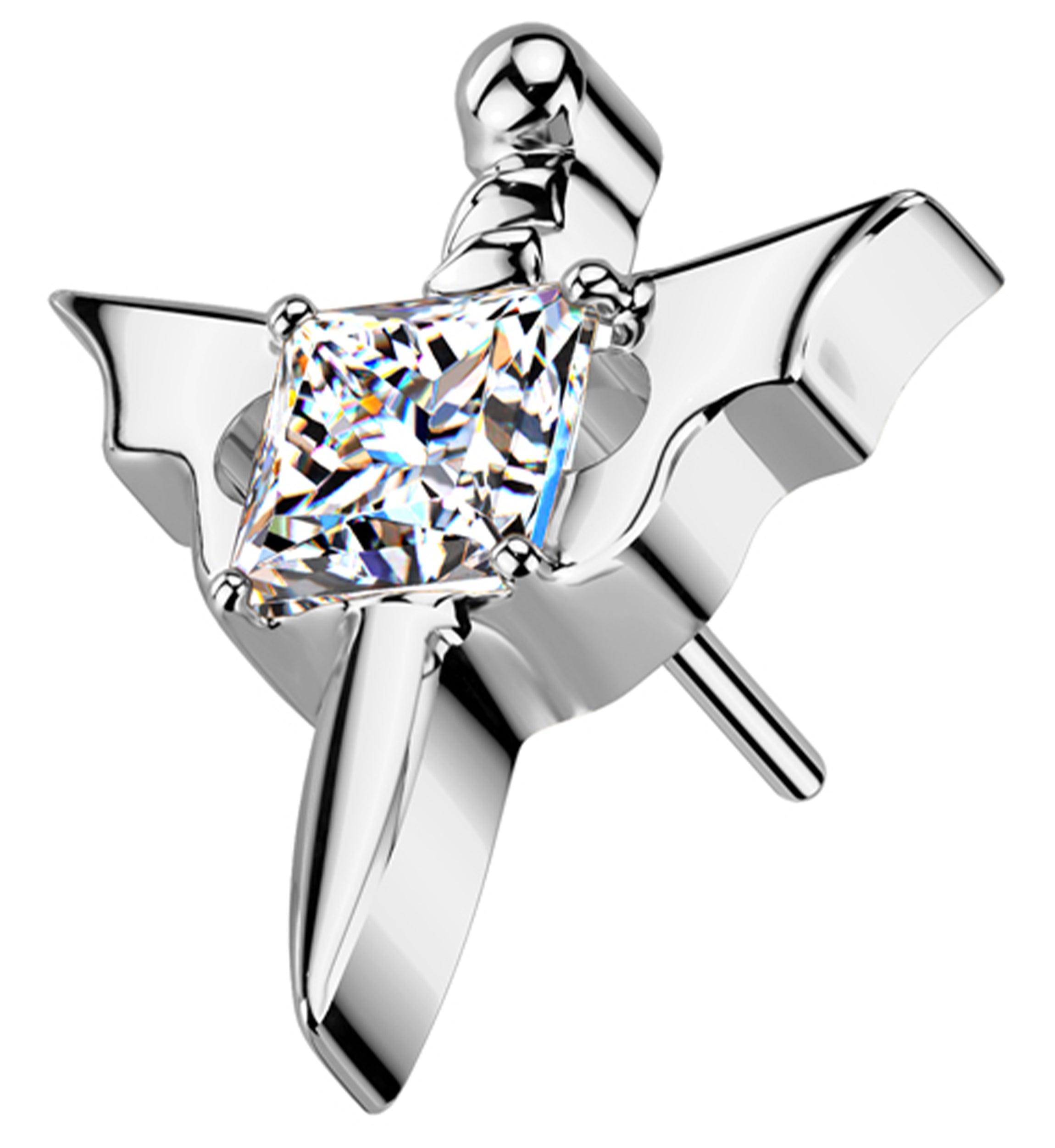 Bat Wing Dagger Square Clear CZ Titanium Threadless Top