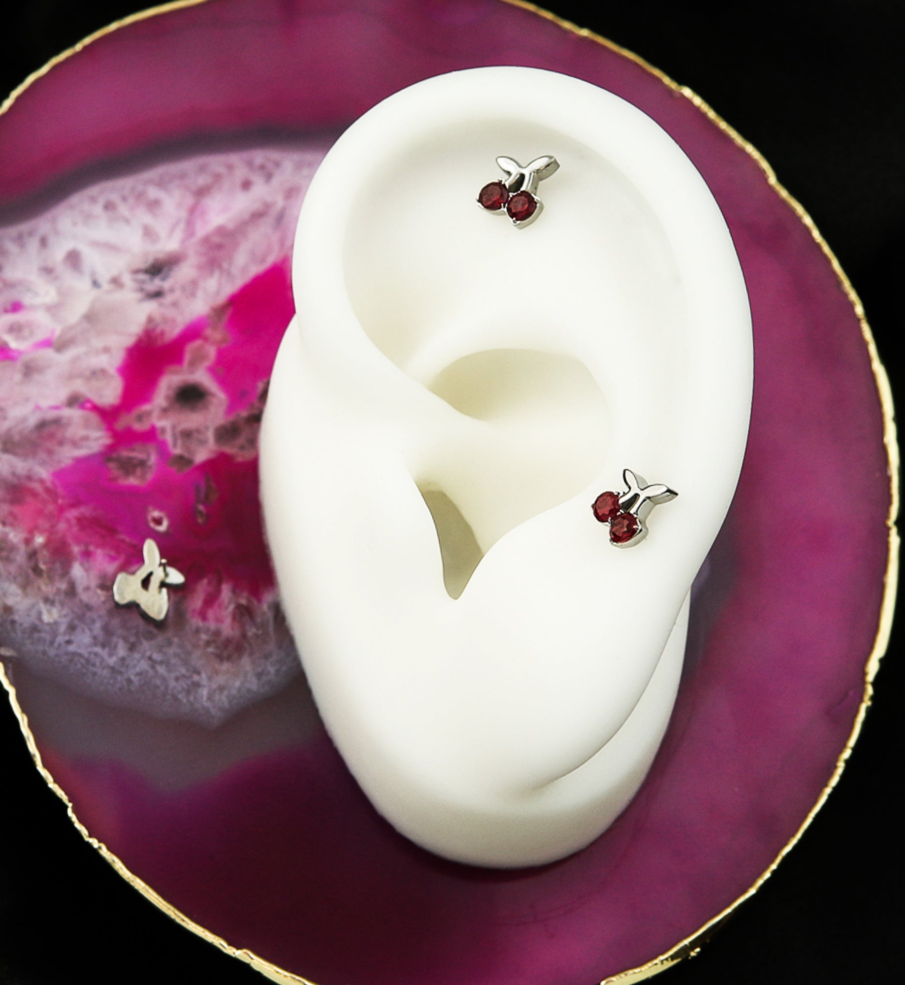 Bing Cherry Ruby CZ Titanium Threadless Top